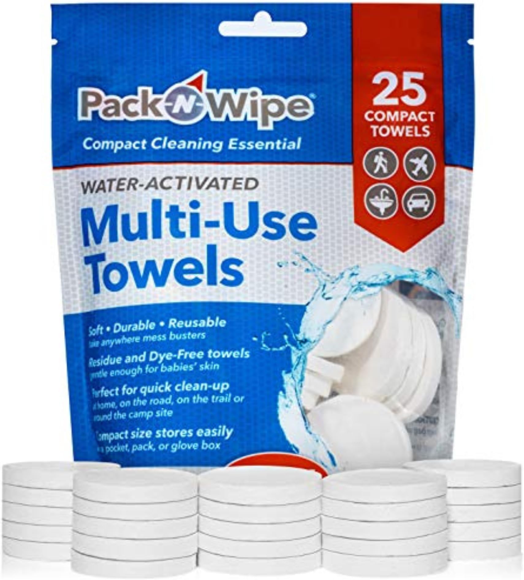 Disposable Compressed Towel Tablets - Absorbent, Durable & Reusable Paper Towels - Great Cleaning Cloths, Camping Towels and Soft, Eco-Friendly Baby Wipes - 8.5”x11” - (25 Towels & 1 Tube)
