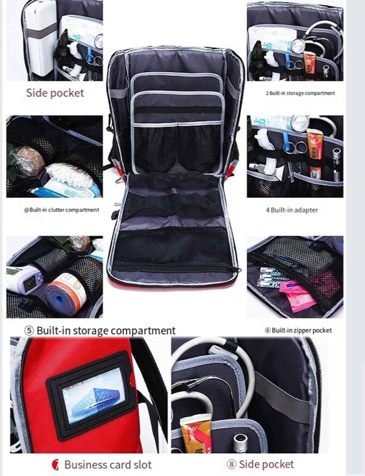 Bolsa De Trauma Médica Vacía, Mochila De Emergencia, Bolsa De Primeros Auxilios Profesional con Múltiples Bolsillo, Bolsa Médica Impermeable para Acampar Al Aire Libre, Duradera