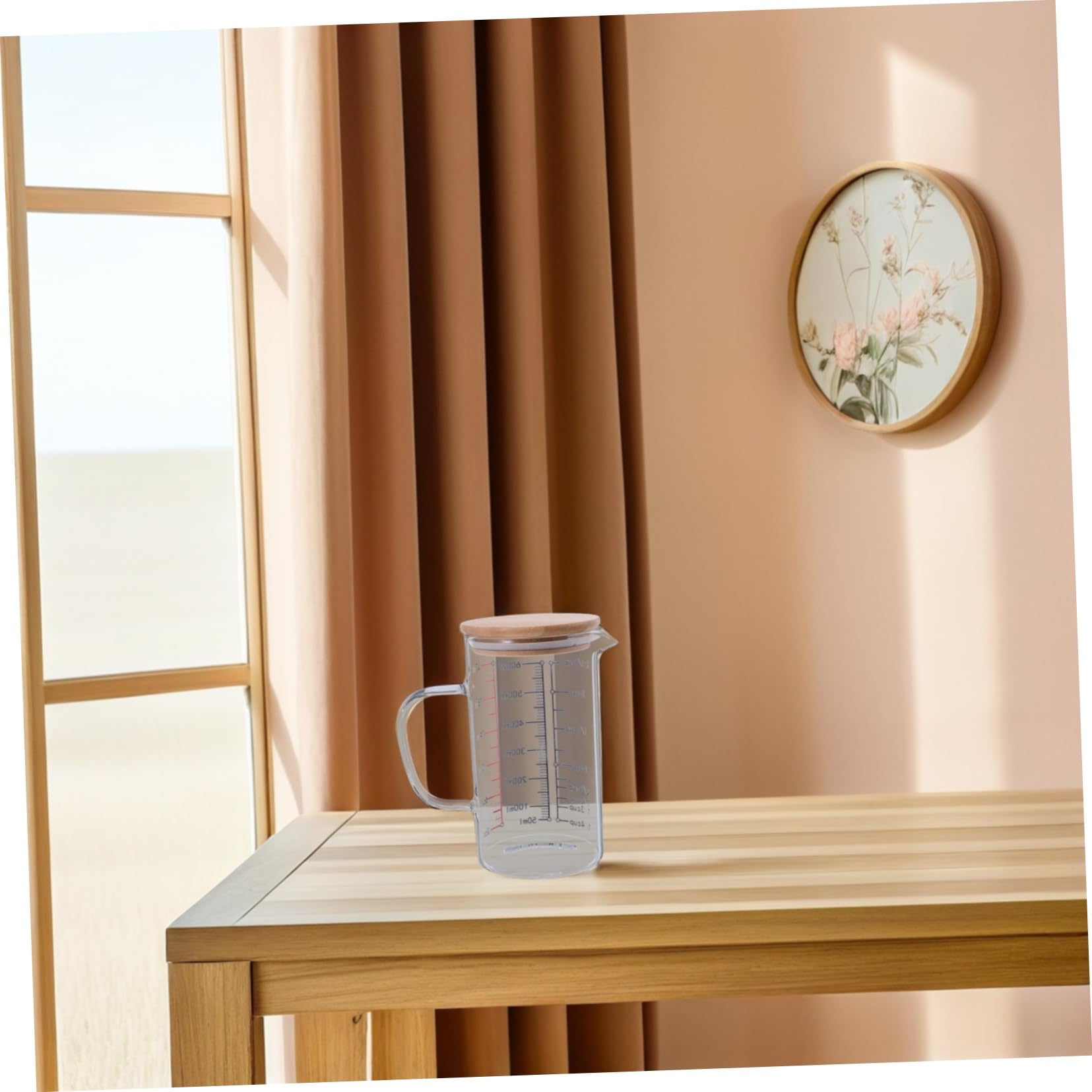 Taza Medidora de Vidrio con Tapa 600ml, Mango Ergonómico y Resistente al Calor para Hornear y Usar en Microondas