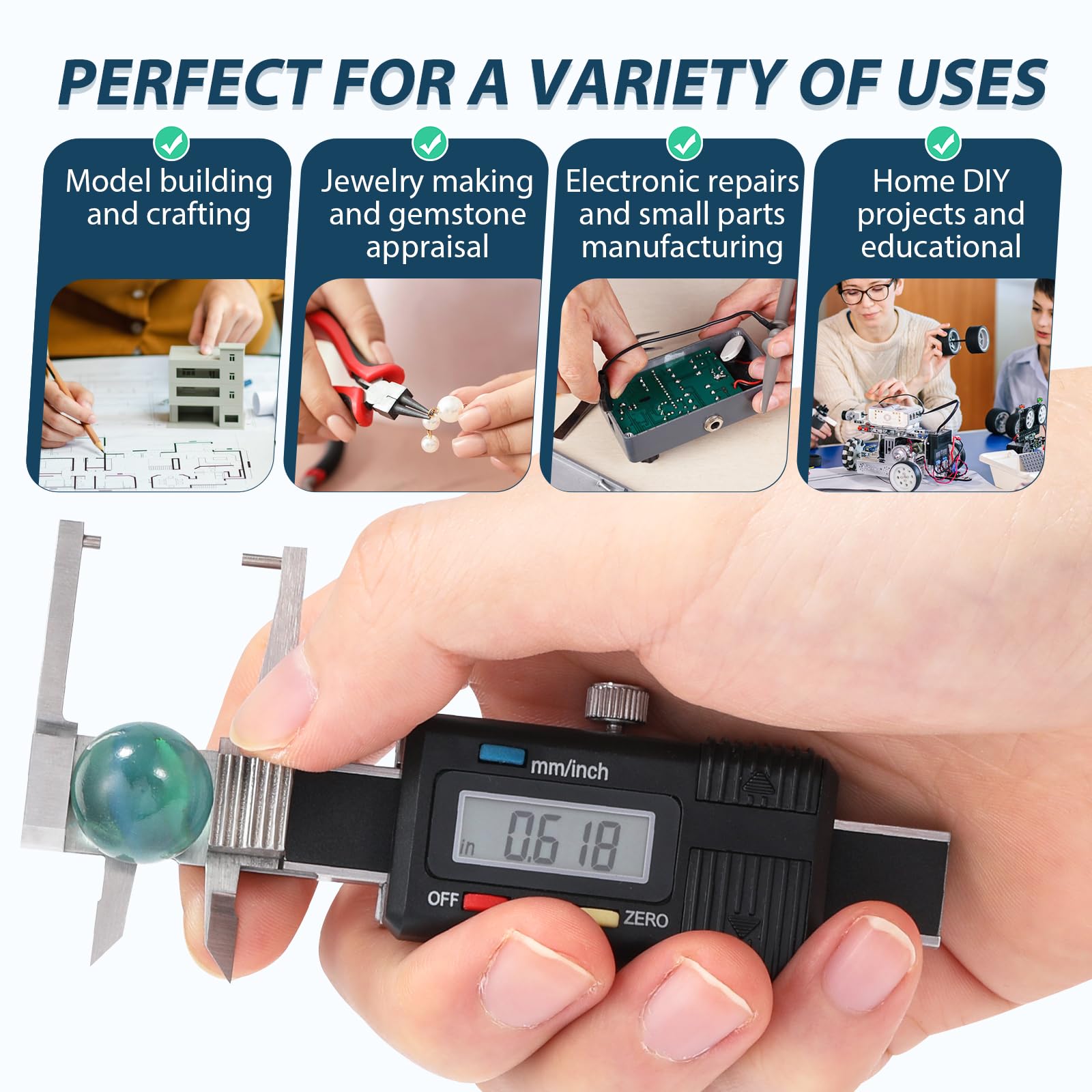 Digitaler Messschieber, 3-in-1 Mini-Messschieber, 0-25 mm, Präzisions-Messwerkzeug aus Edelstahl mit LCD-Display, Einheitenumrechnung, Aufbewahrungskoffer, Zusatzakku