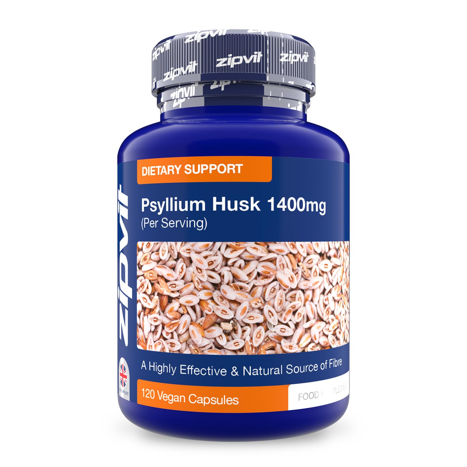 Zipvit Psyllium Husk Fibre Supplement, 1400mg Psyllium Husk Powder, Up to 4200mg Per Serving, 120 Vegan Capsules