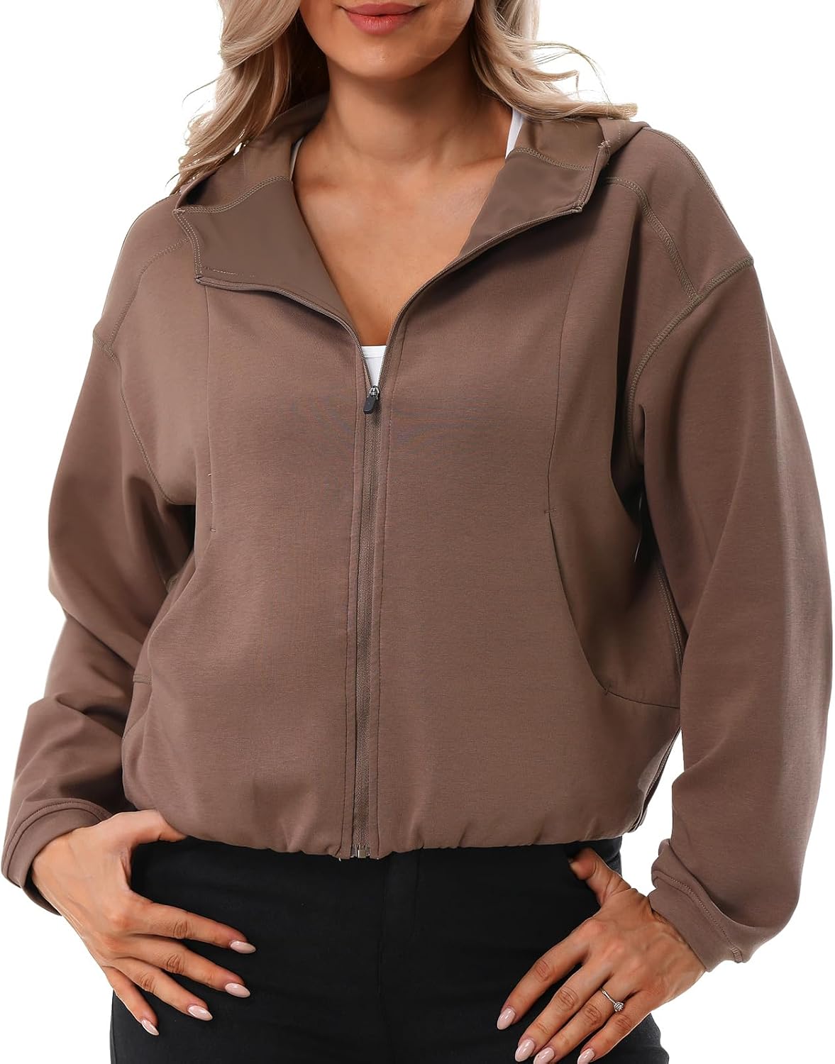 Turnhier Womens Zip Up Hoodies Long Sleeve Cropped Sweatshirts Jackets Casual Fall Outfits Winter Clothes with Pockets - Image 6