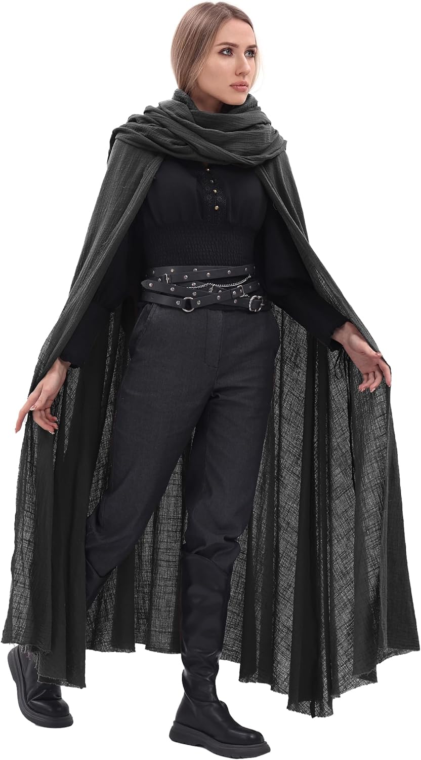 Medieval Cloak Renaissance Cape with Shawl Scarf for Streampunk Gothic Vintage Fantasy Heads Wrap Cosplay Costume