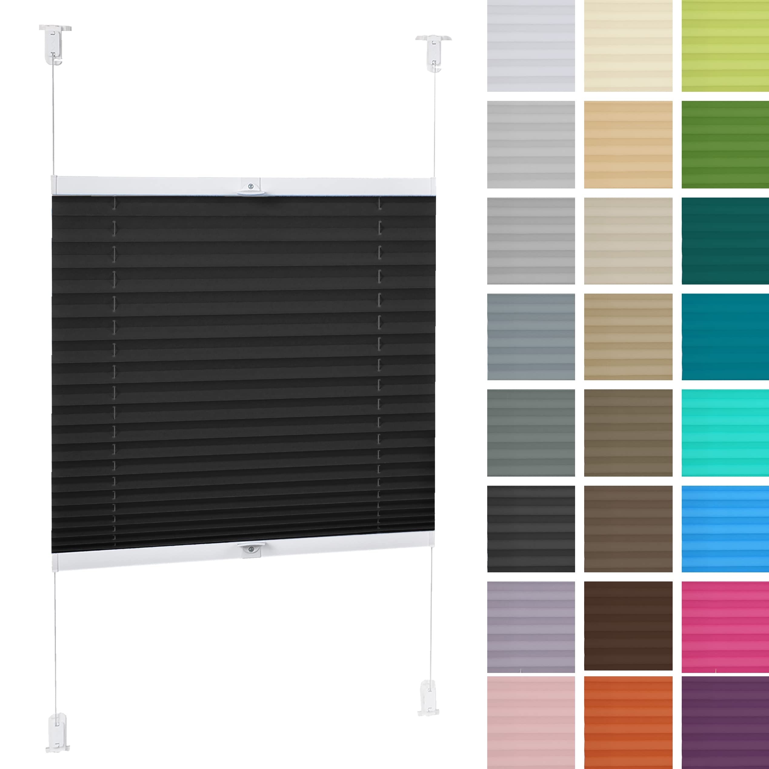 Store Plissé 60x200cm Noir Occultants sans Perçage Facile À Installer Store Enrouleur pour Les Fenêtres et Les Portes Intimité et Protection Contre Le Soleil Ouverture à Double Sens
