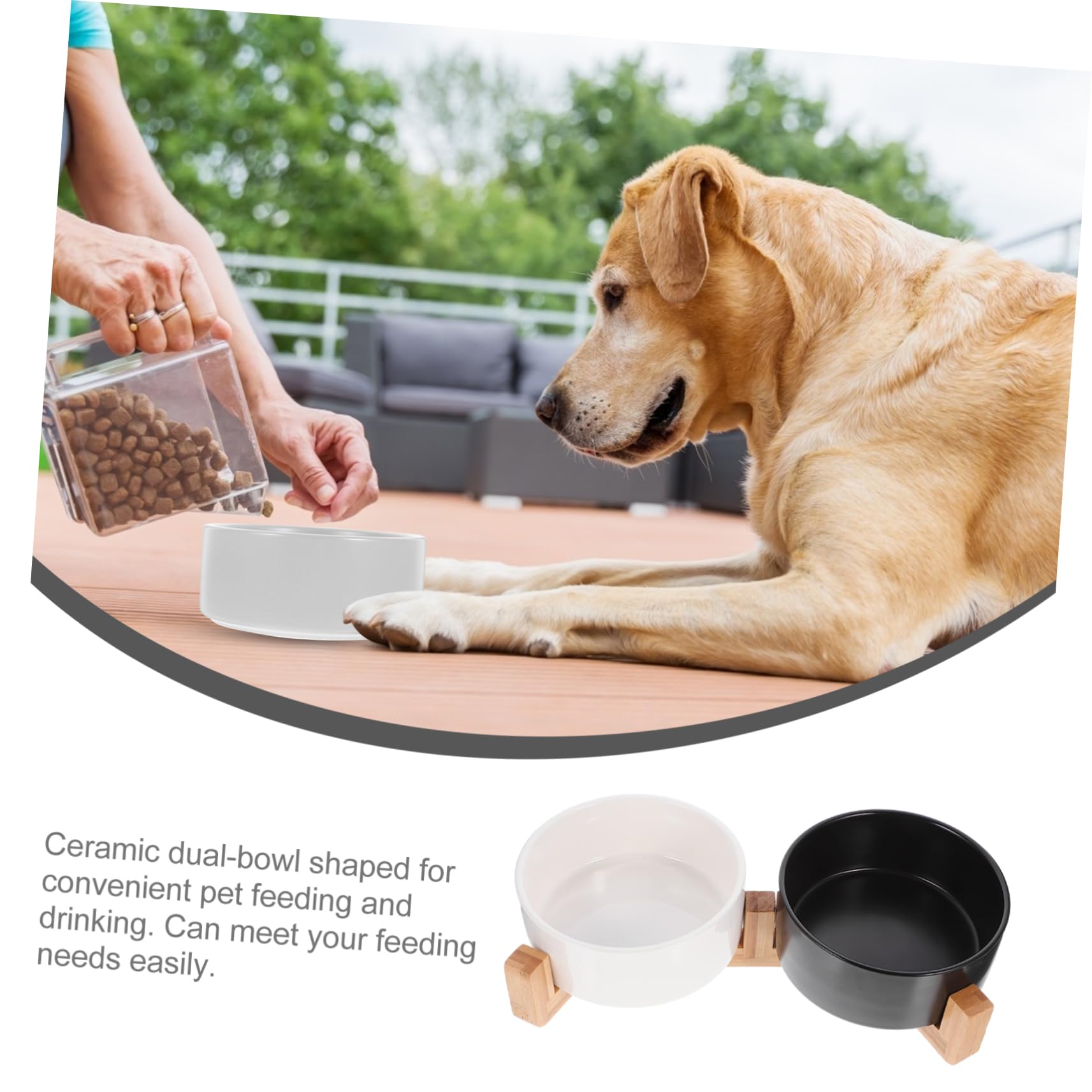 Toddmomy 1juego Comedero De Cerámica Doble con Soporte De Madera Antideslizante para Perros y Gatos para Comida y Agua Mediano Diseño Práctico y Seguro