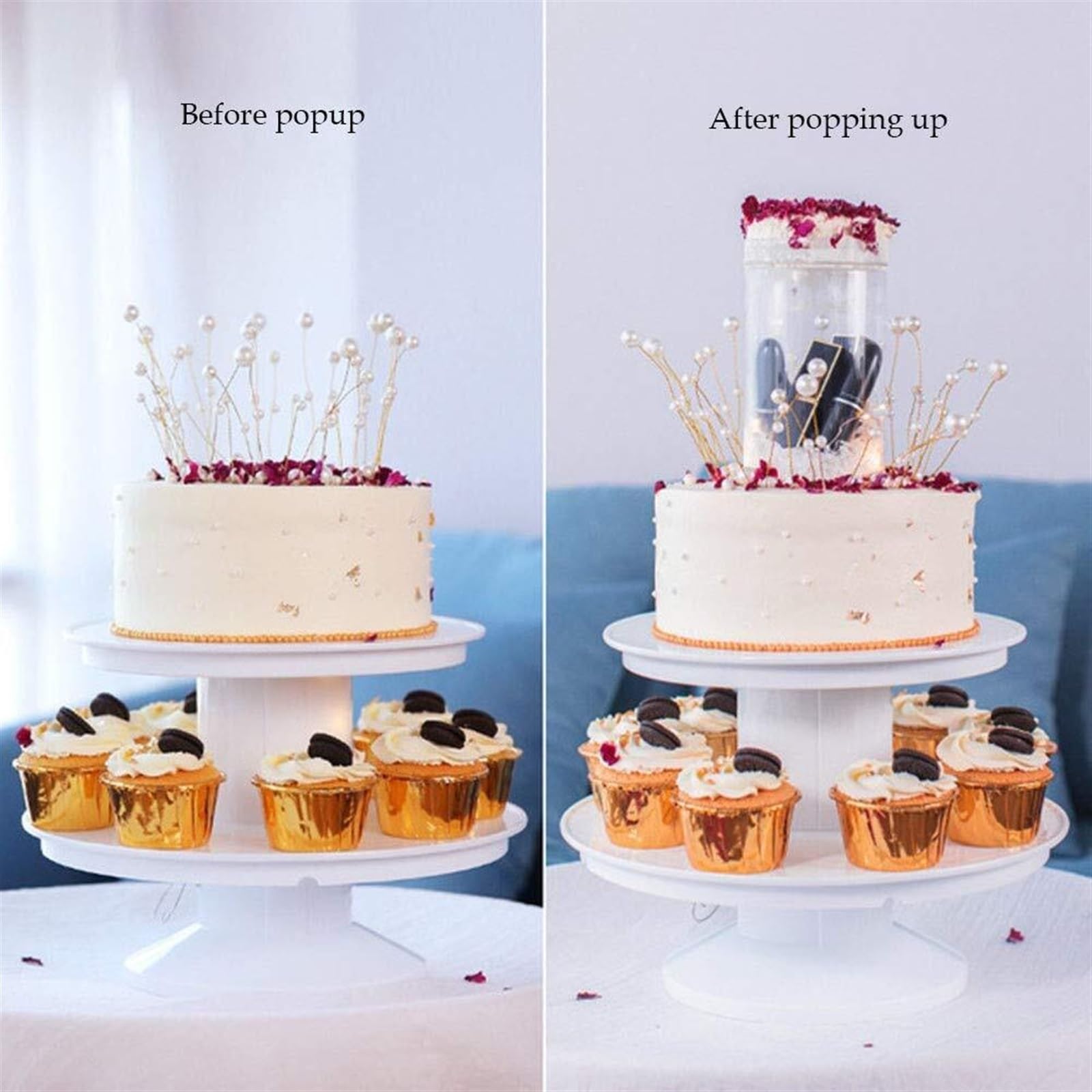 Soporte Cilíndrico Para Tartas Sorpresa, Soporte Emergente Para Pasteles, Dulces Y Galletas, Ideal Para Bodas, Cumpleaños Y Eventos, Color Blanco