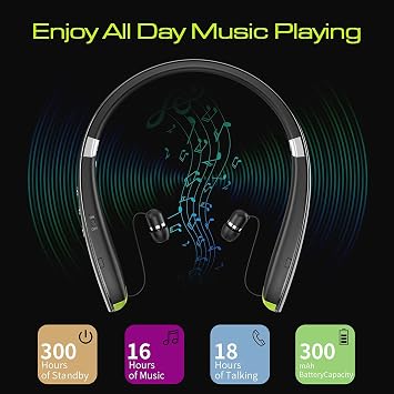 Bluetooth kulaklık, 2024 yükseltilmiş boyun bandı Bluetooth kulaklık, geri çekilebilir kulaklıklar, gürültü önleyici mikrofonlu stereo kulaklık, katlanabilir kablosuz kulaklık, taşıma çantalı spor