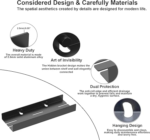 Miniatura 3 de Epock Juego de estantes flotantes para pared, diseño de soportes invisibles, juego de 2 a 12 pulgadas, estante de pared de metal para almacenamiento
