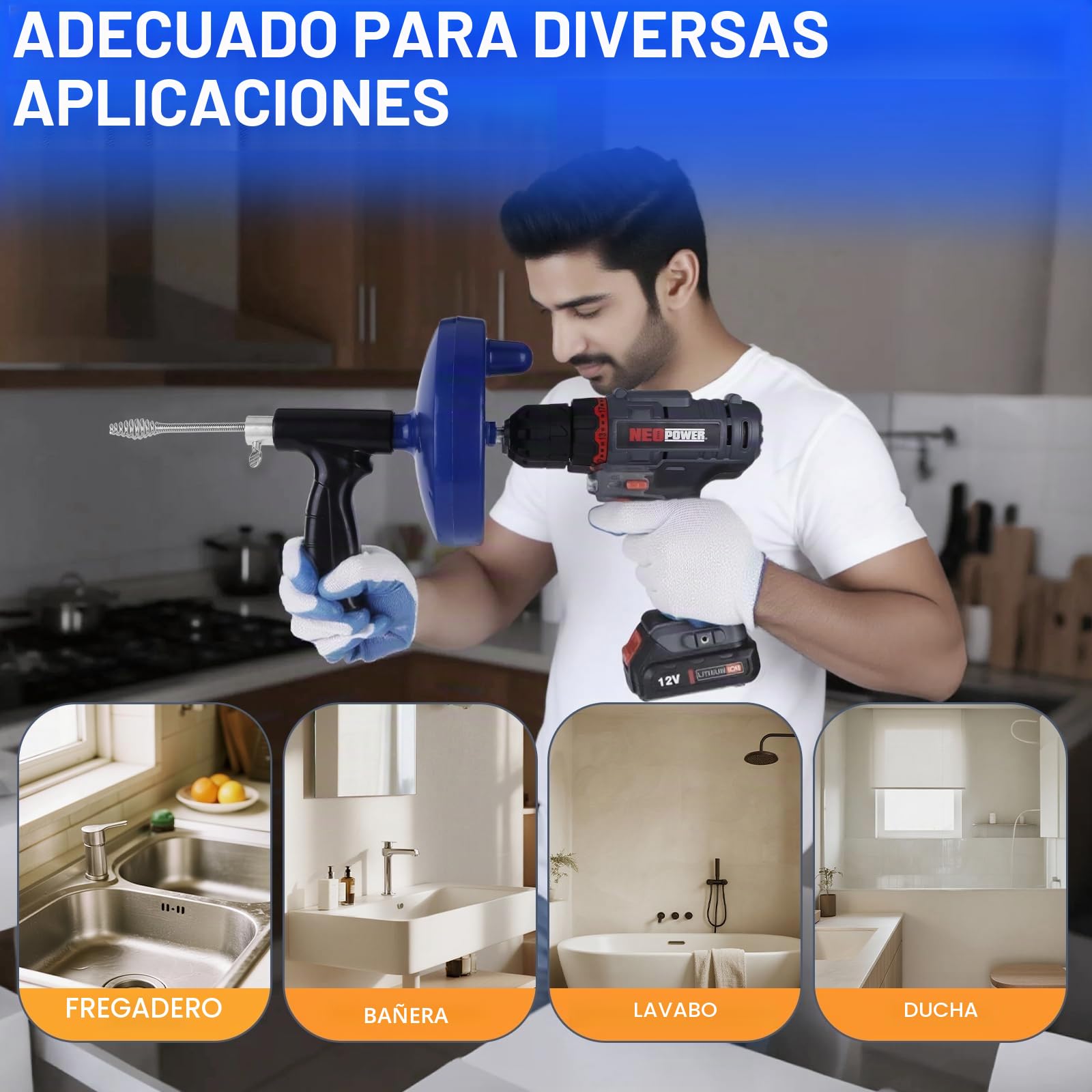 Desatascador Tuberias Profesional Espiral 7,5 Metros Desatascador Fregadero Alambre Desatascador Tuberias a Presion Guia Cable Limpia Desatascar Tuberias Canos Guia Desagues Maquina Cañerias