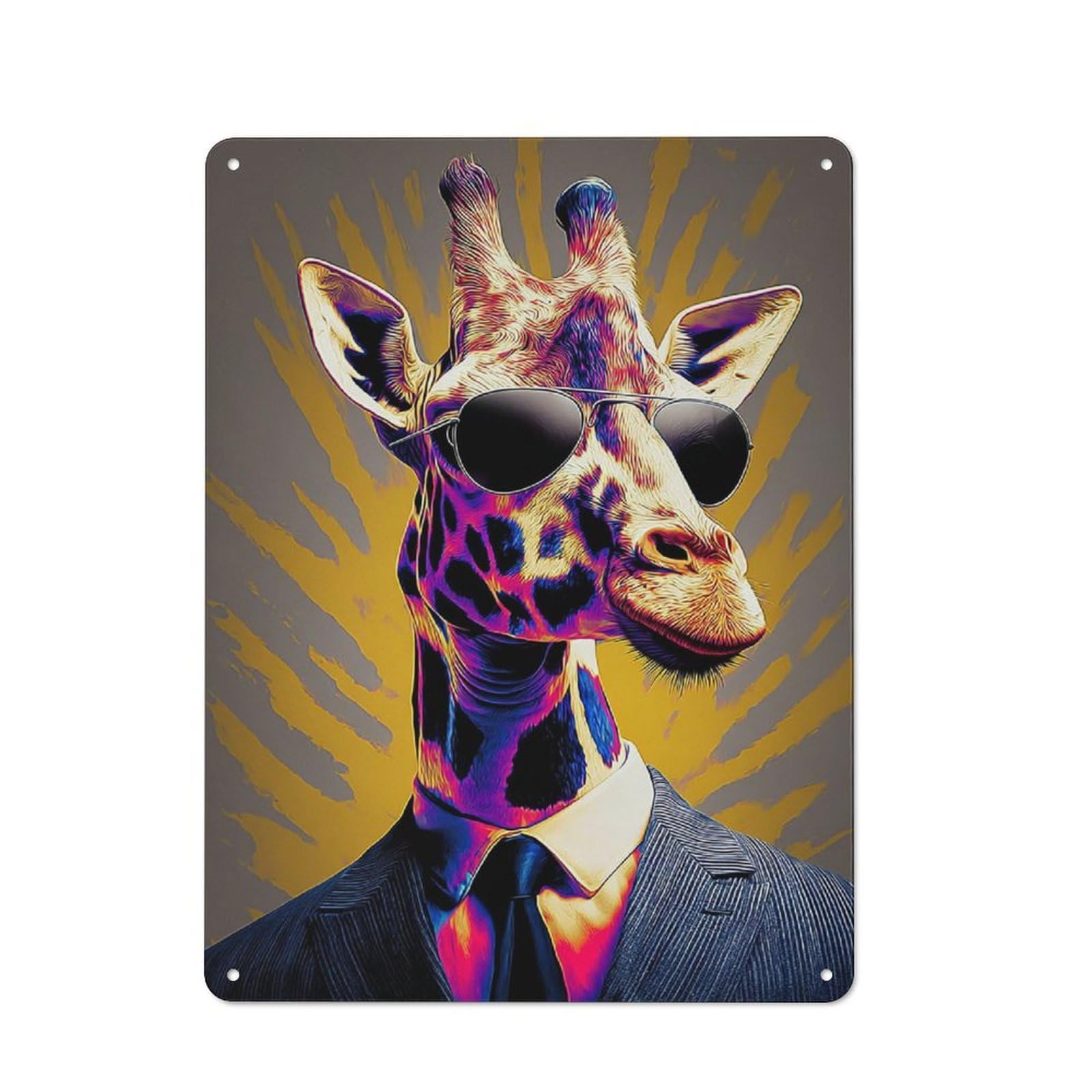 Junmoney Stylish Giraffe In Suit 40X30cm Retro Tin Sign With For Living Room Or Hallway, A Decorative Metal Sign For Living Rooms And Hallways