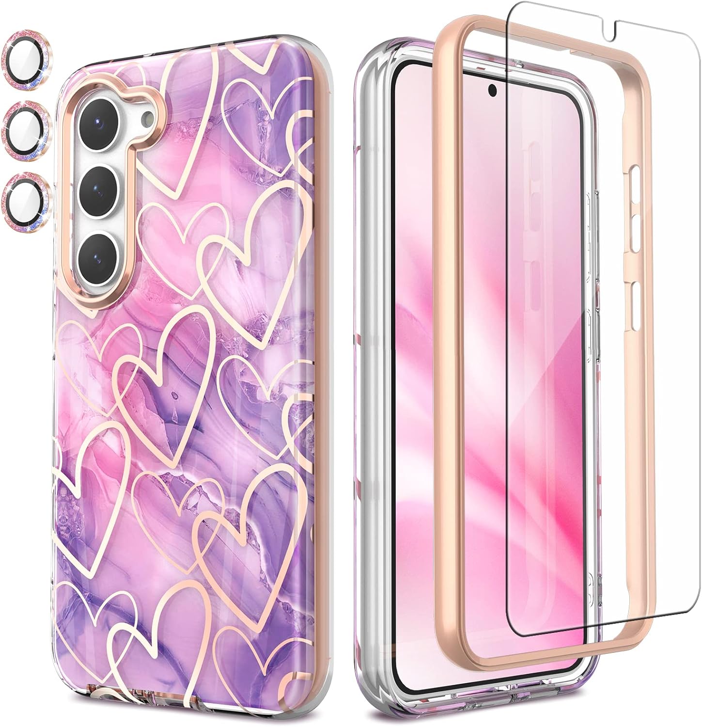 Chvelop Samsung S23 Case with Glitter Camera Protector + Screen