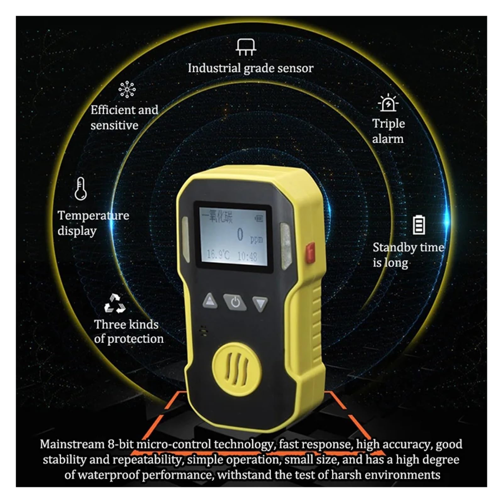 Detector de Fugas Gas Profesional, Monitor C2H4 portátil, analizador con Sistema Alarma for el Trabajo y hogar Alta sensibilidad para Laboratorio