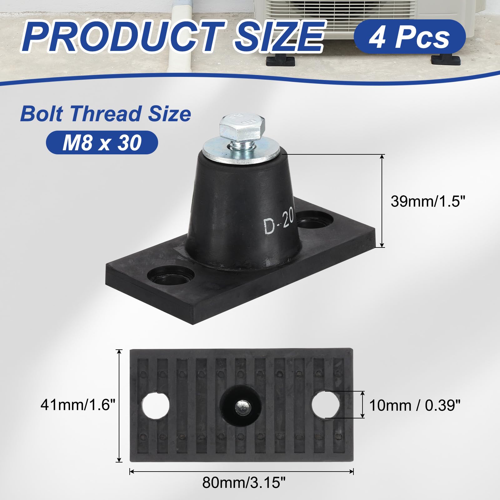 PATIKIL Gummivibrationsisolator Halterung 20kg / 44lb Traglast 4 Stück Maschinenschockdämpfer Für Mini Split HVAC Klimaanlage Kondensator (80x41x39mm)
