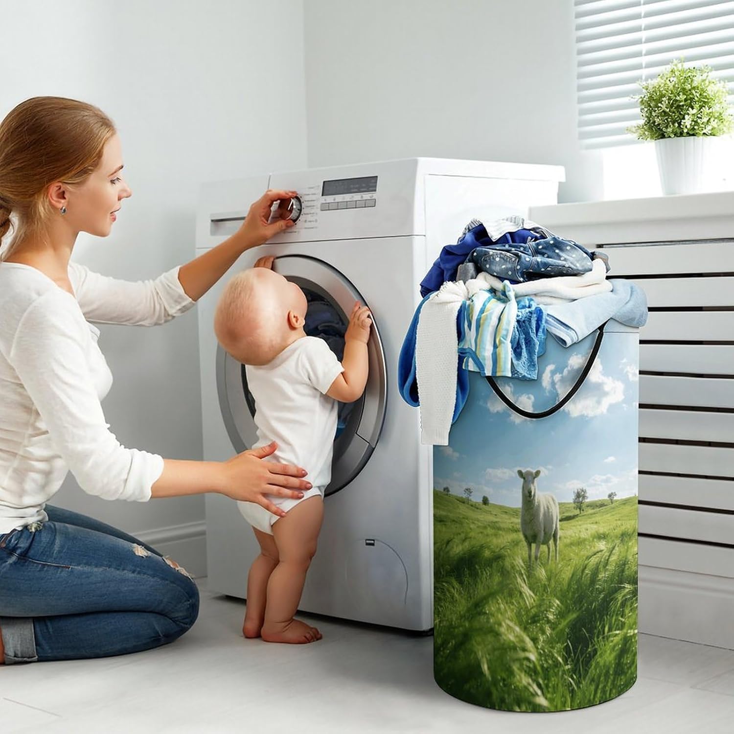 Green Prairie Stroll Laundry Hamper Portable Lightweight Clothes Hampers Fashion Dirty Laundry Storage Basket Large Capacity Foldable Clothes Baskets for Bathroom Bedroom