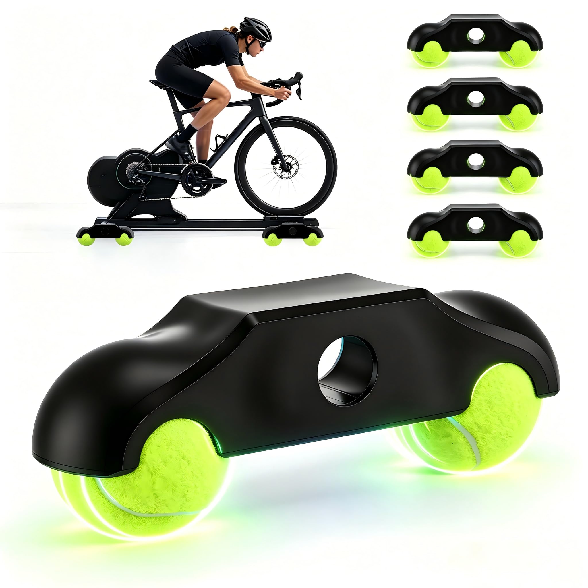4 piedini Rocker Plate per Wahoo Kickr Core & Core 2, con 8 palline da tennis, adattatore portatile Snap Rocker per allenamento a rulli indoor, pedane per un'esperienza di guida più realistica