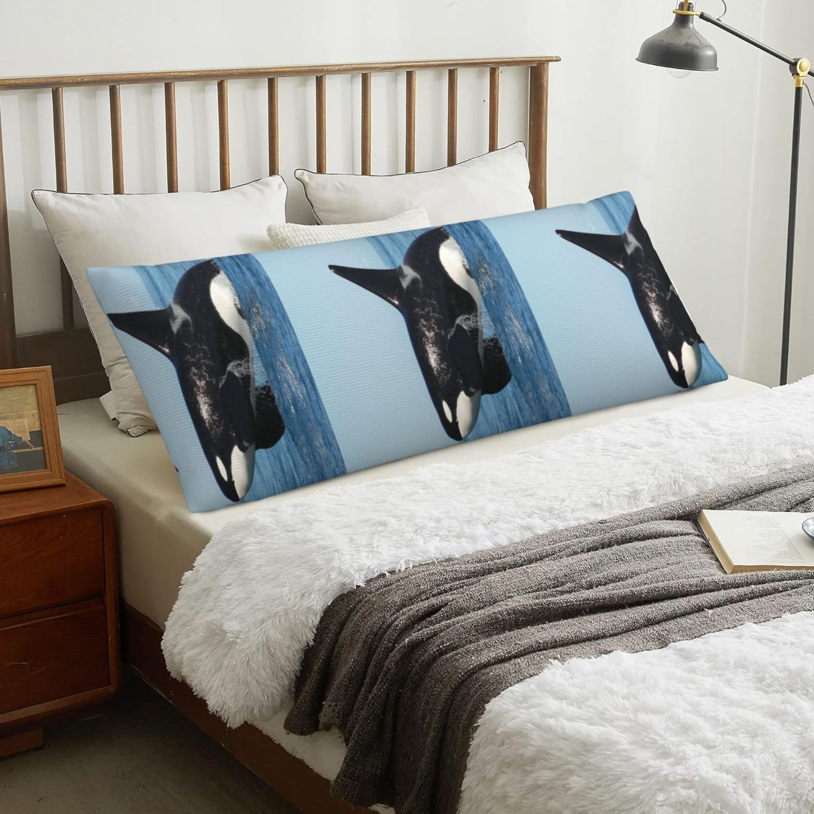 Killer Whale Printed, Body Pillow Cover with Zipper,Long Body Pillowcase 20 x 60 in