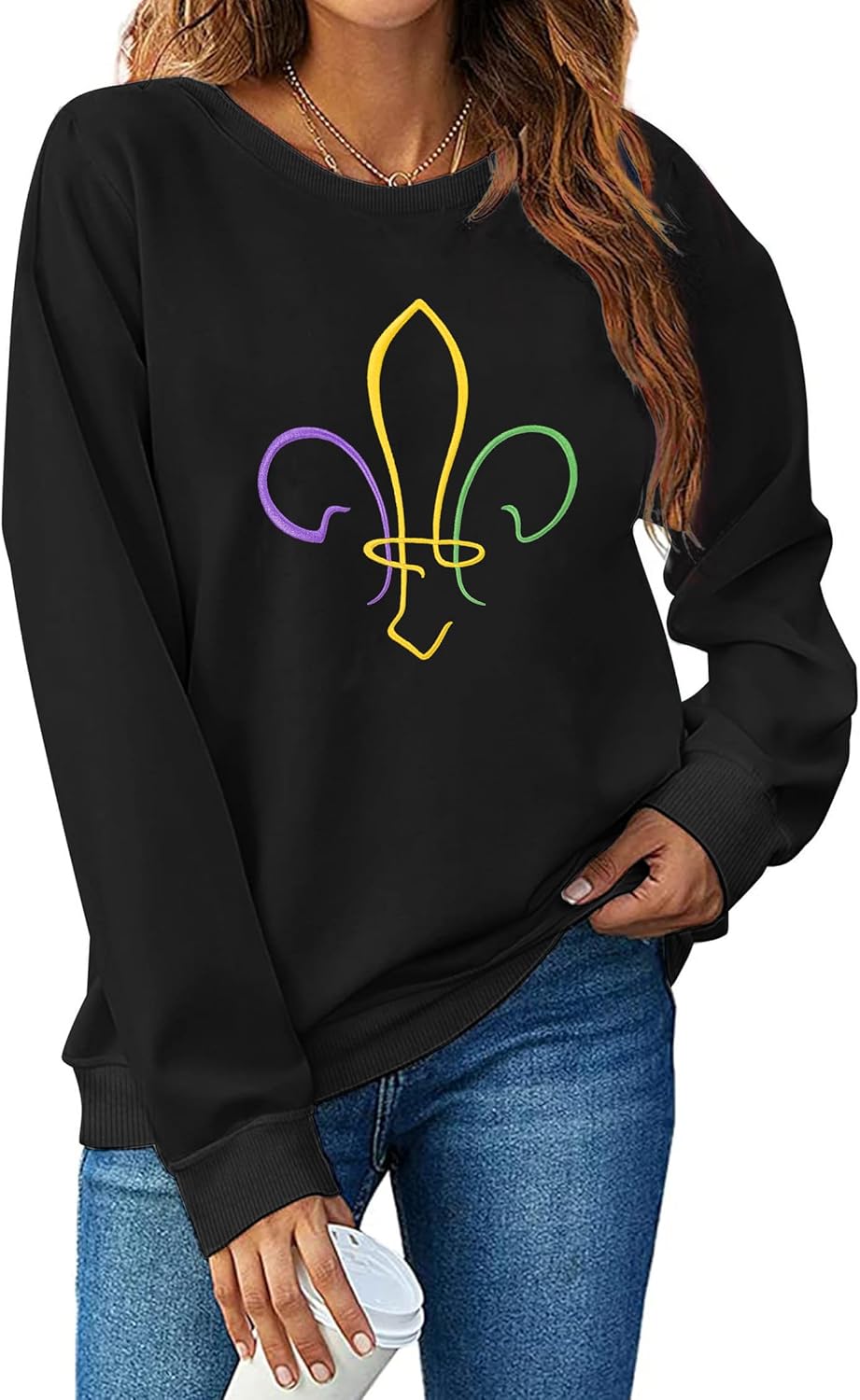 PECHAR Mardi Gras Outfit for Women: Mardi Gras Embroidery Sweatshirt New Orleans Party Carnival Long Sleeve Tees Tops - Image 2