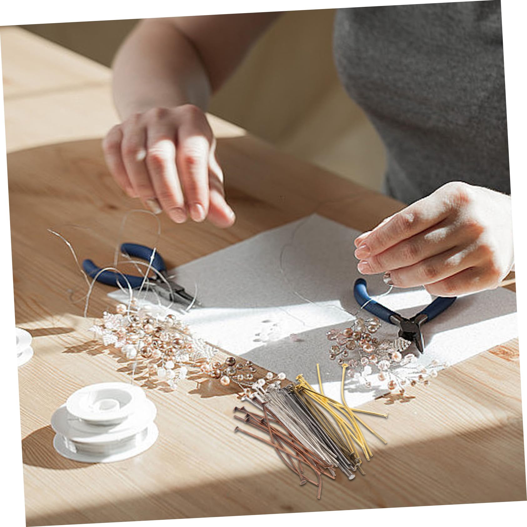 Gogogmee 600pcs Flat Needle Pack Beading Head Pins for Jewelry Making DIY Bead Making Kit