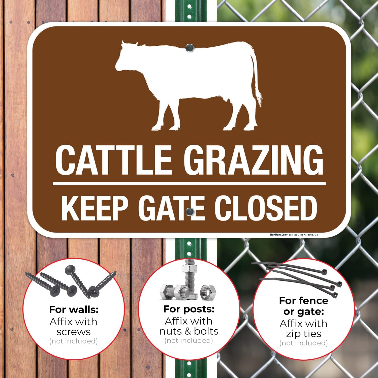 Cattle Grazing Keep Gate Closed Sign, 12x18 Inches, Rust Free .063 Aluminum, Fade Resistant, Made in USA