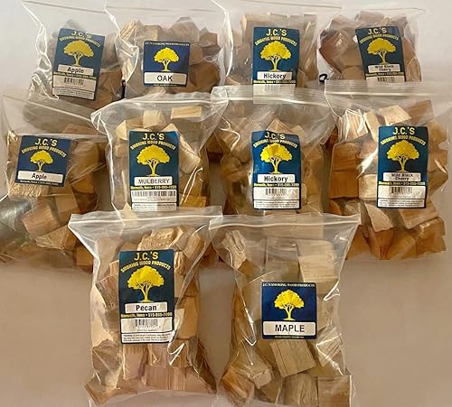 J.C.'s - Trozos de madera ahumada Paquete de 10 bolsas de tamaño de galón de manzana, nogal, cereza negra silvestre y arce, mora, roble y nuez # 1