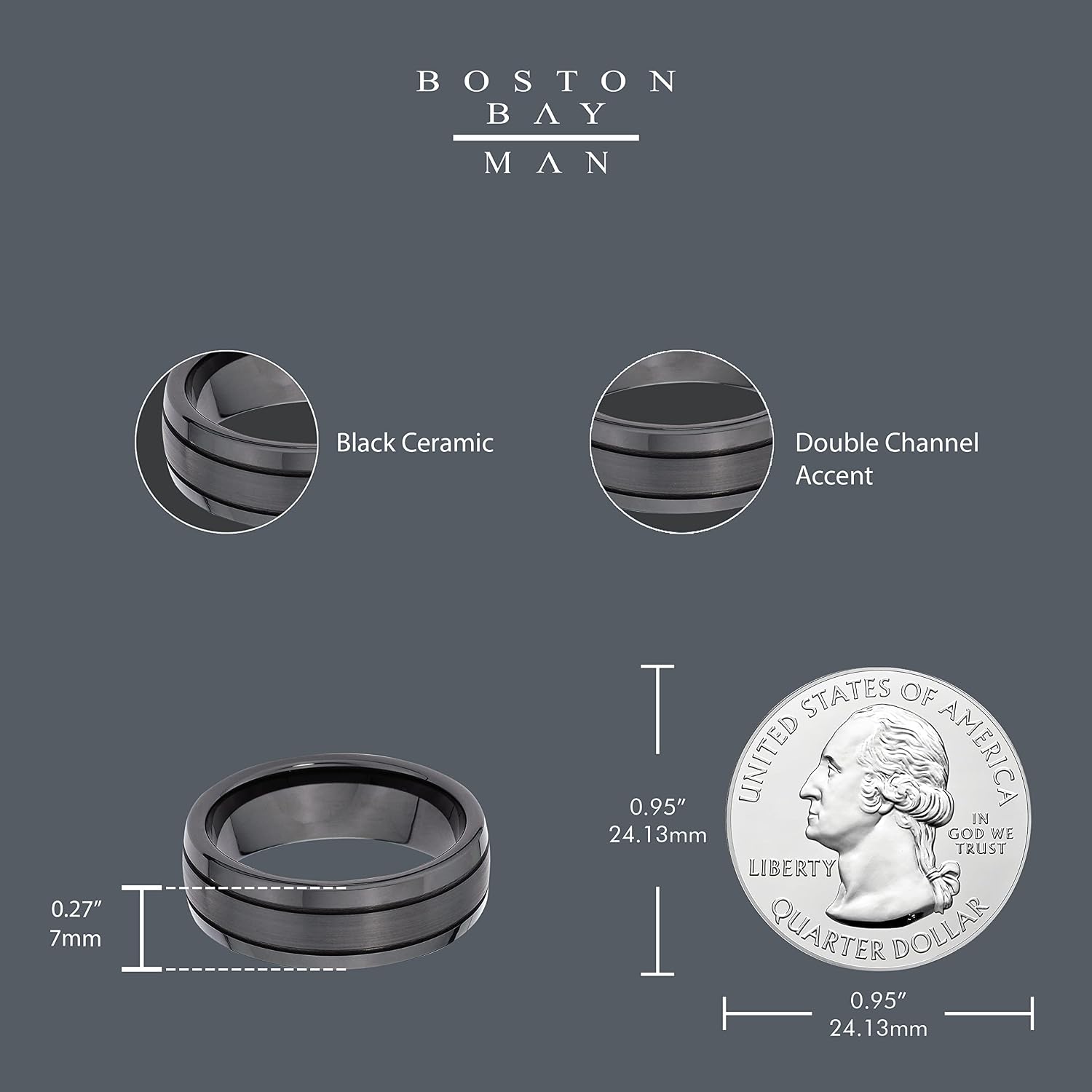 Boston Bay Black 6MM & 7MM Ceramic Lightweight and Scratch Resistant Fashion or Wedding Band - Sizes 5-14