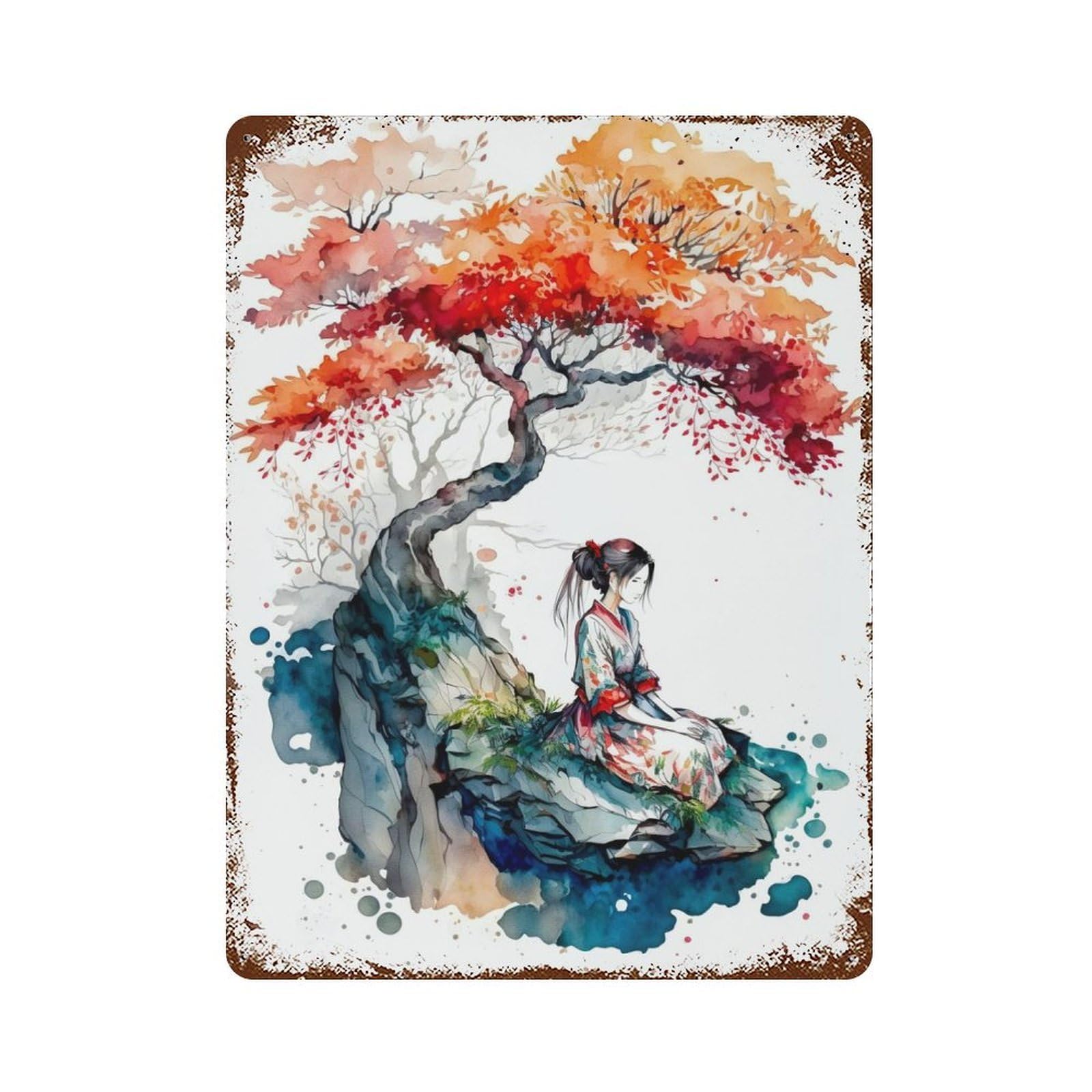 Garage Style Cherry Blossom 7 Weathered Tin Sign 15.7"x11.8", Classic Wall Plaque for Bar And Workshop