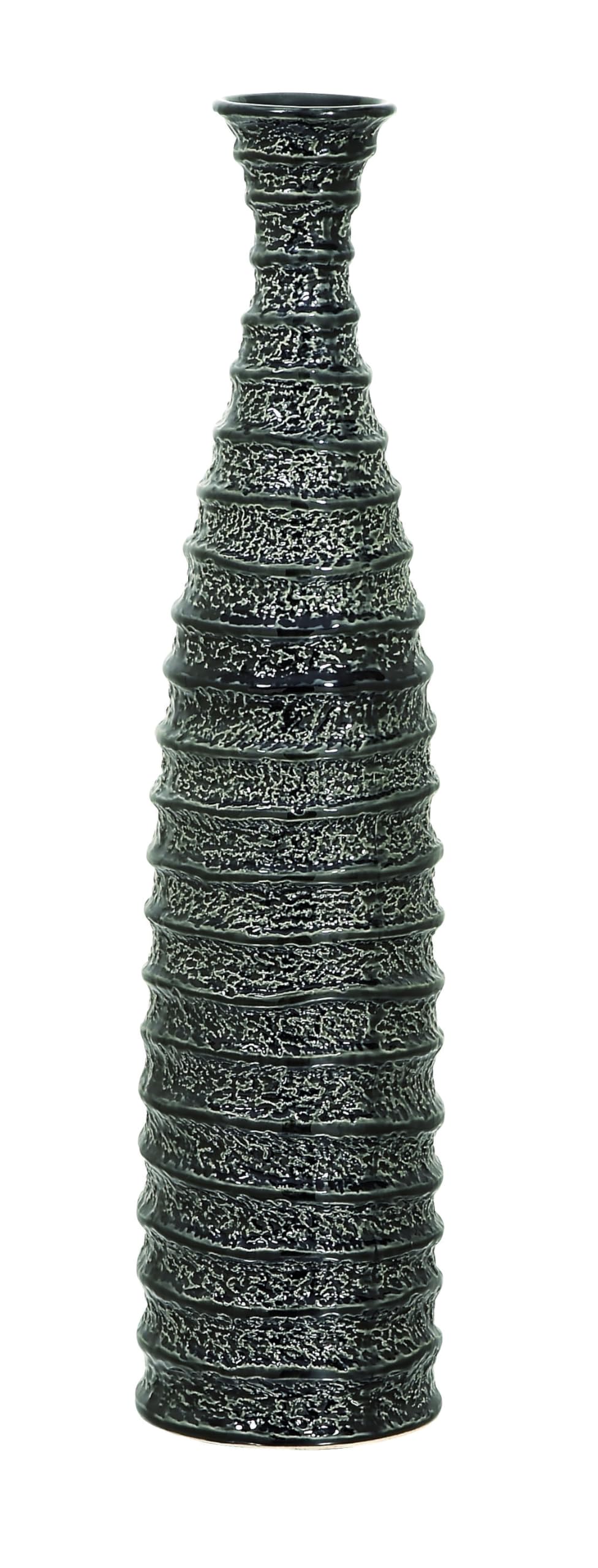 Deco 79 Ceramic Decorative Vase Centerpiece Vase with Ripple Texture, Flower Vase for Home Decoration 6" x 6" x 24", Black