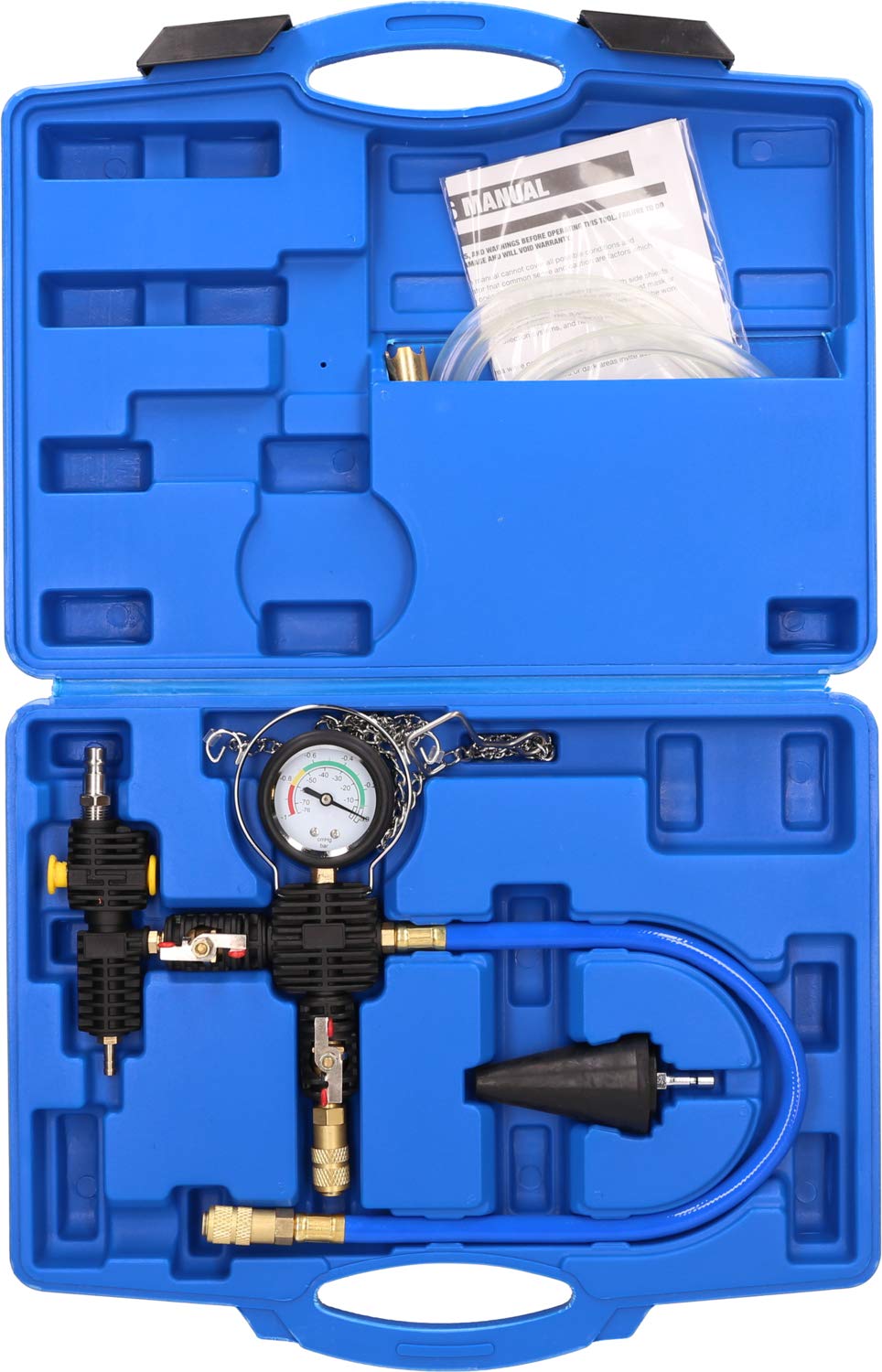 Kit de Remplissage et de Purge Universel BT521100-4 Pièces pour Système de Refroidissement et de Ventilation Voiture - Sans Bulles d’Air - Adaptateur et Boîte de Rangement - BRILLIANT TOOLS