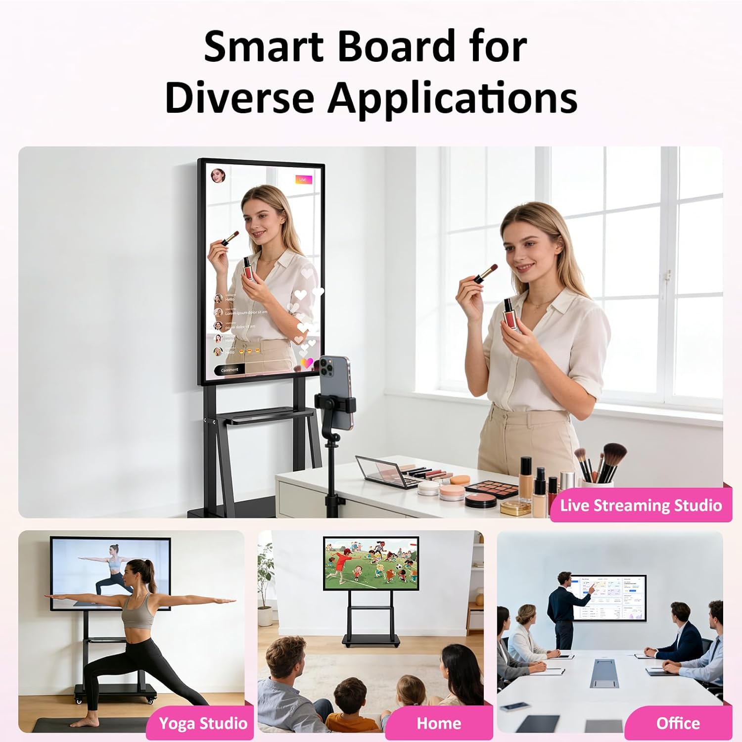 49" Smart Board, Electronic Interactive Smartboard for Classroom, Screen Mirroring, Android iOS 12, Digital Whiteboard for Presention Annotation Live Streaming(Wall Mount Included)