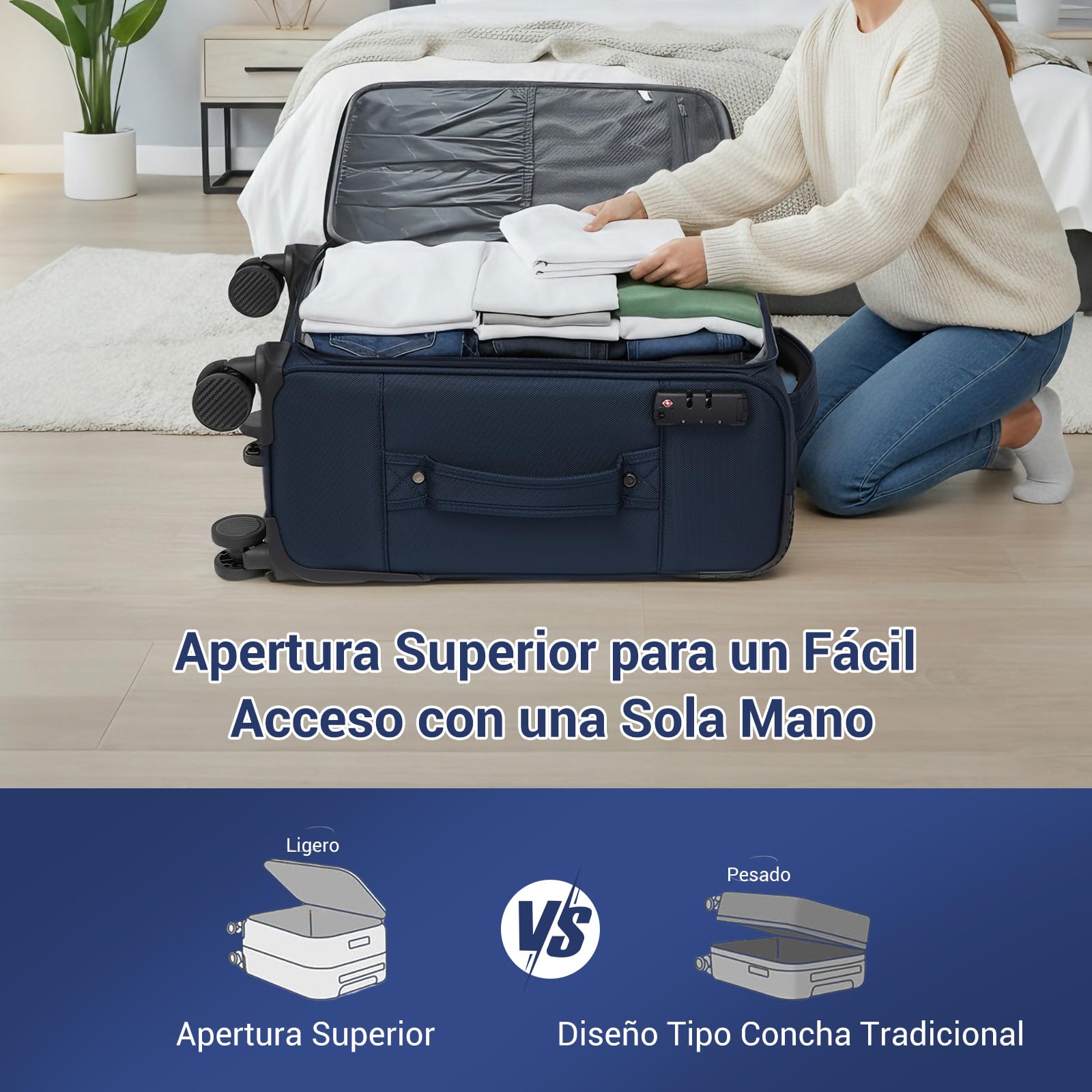 British Traveller Maleta Cabina 57,5cm Trolley Rígido con 4 Ruedas Giratorias y Cerrado TSA, Azul