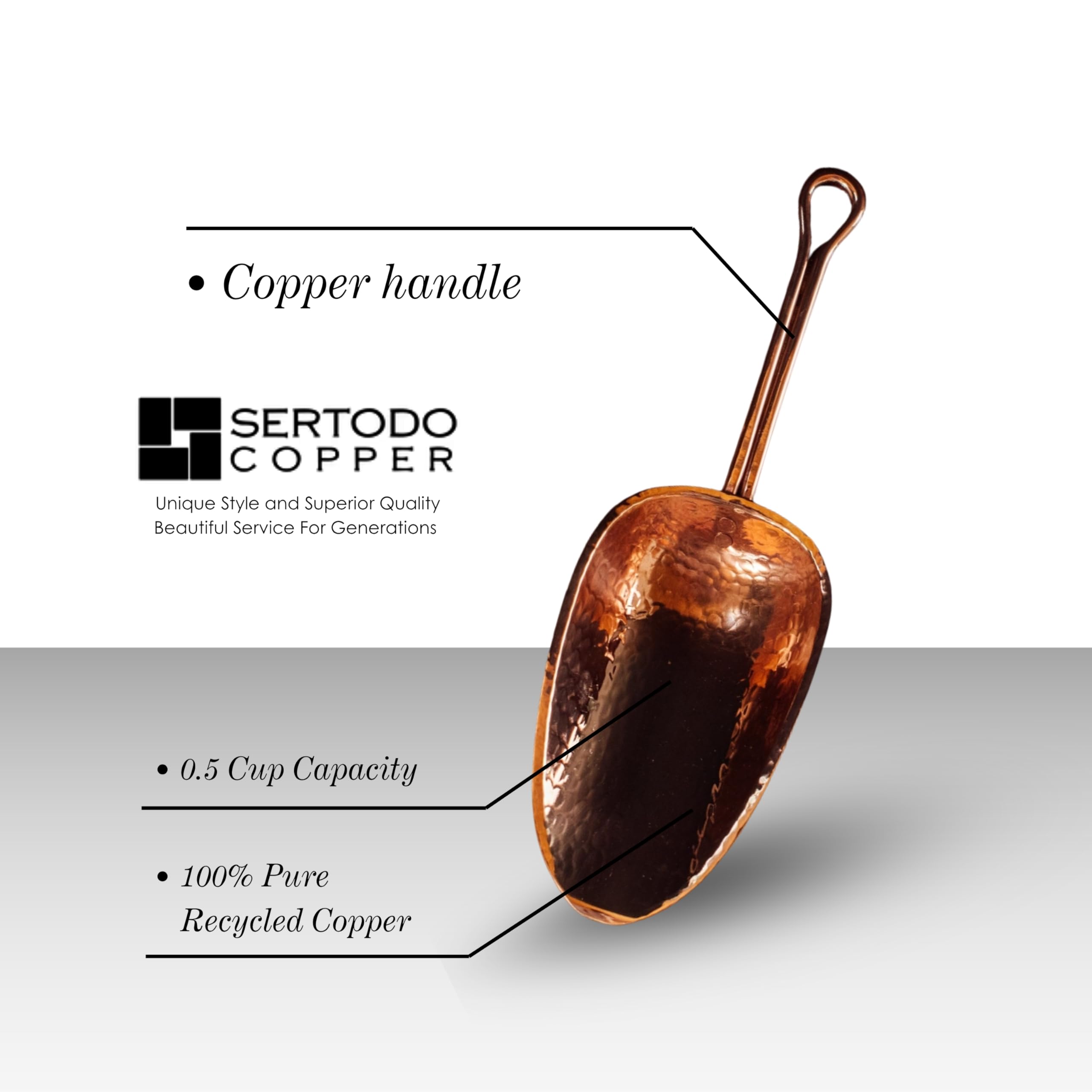 Sertodo Copper Cuchara para hielo y productos secos, cobre puro