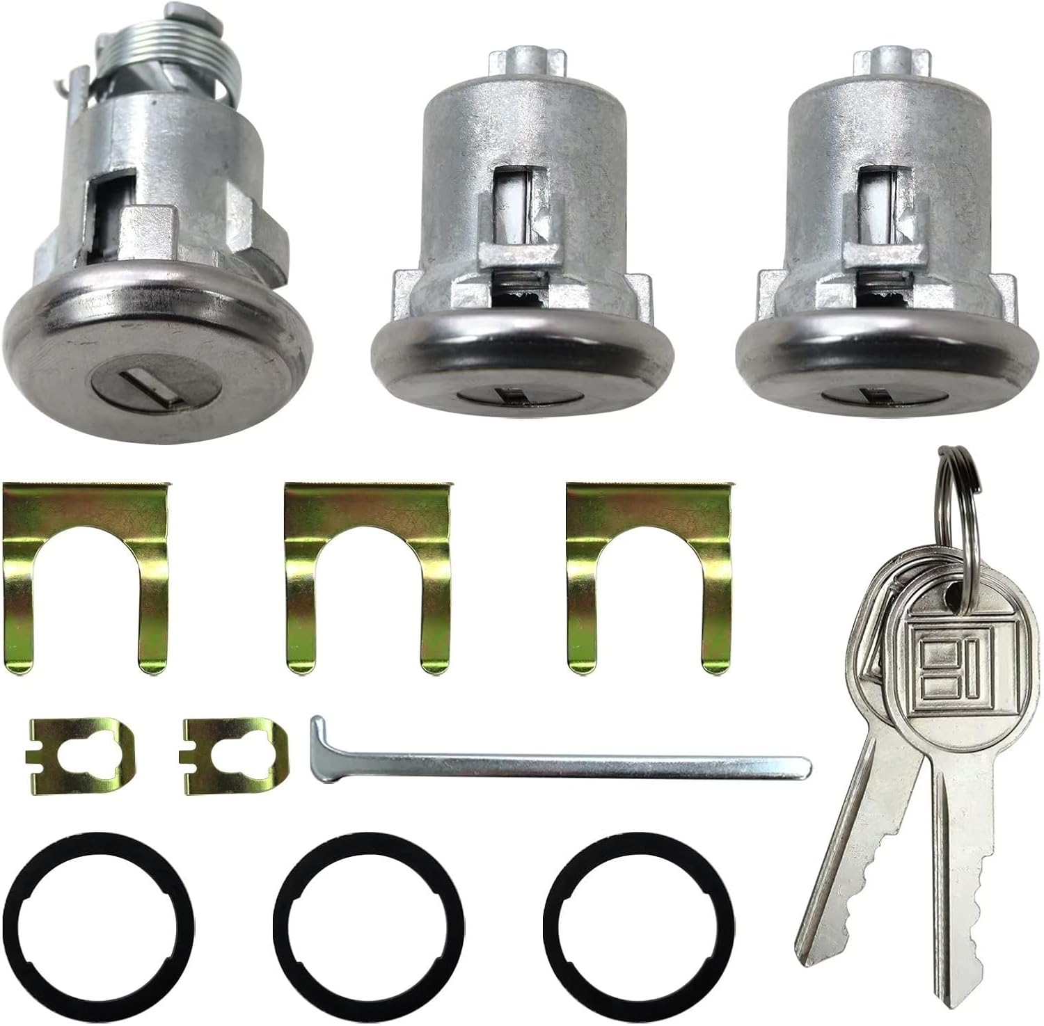 Car Door Trunk Key Kit Door Lock Cylinder Set Accessories Parts With 2 Keys 654394765282 Replacement for Chevelle Malibu Monte Carlo Camaro