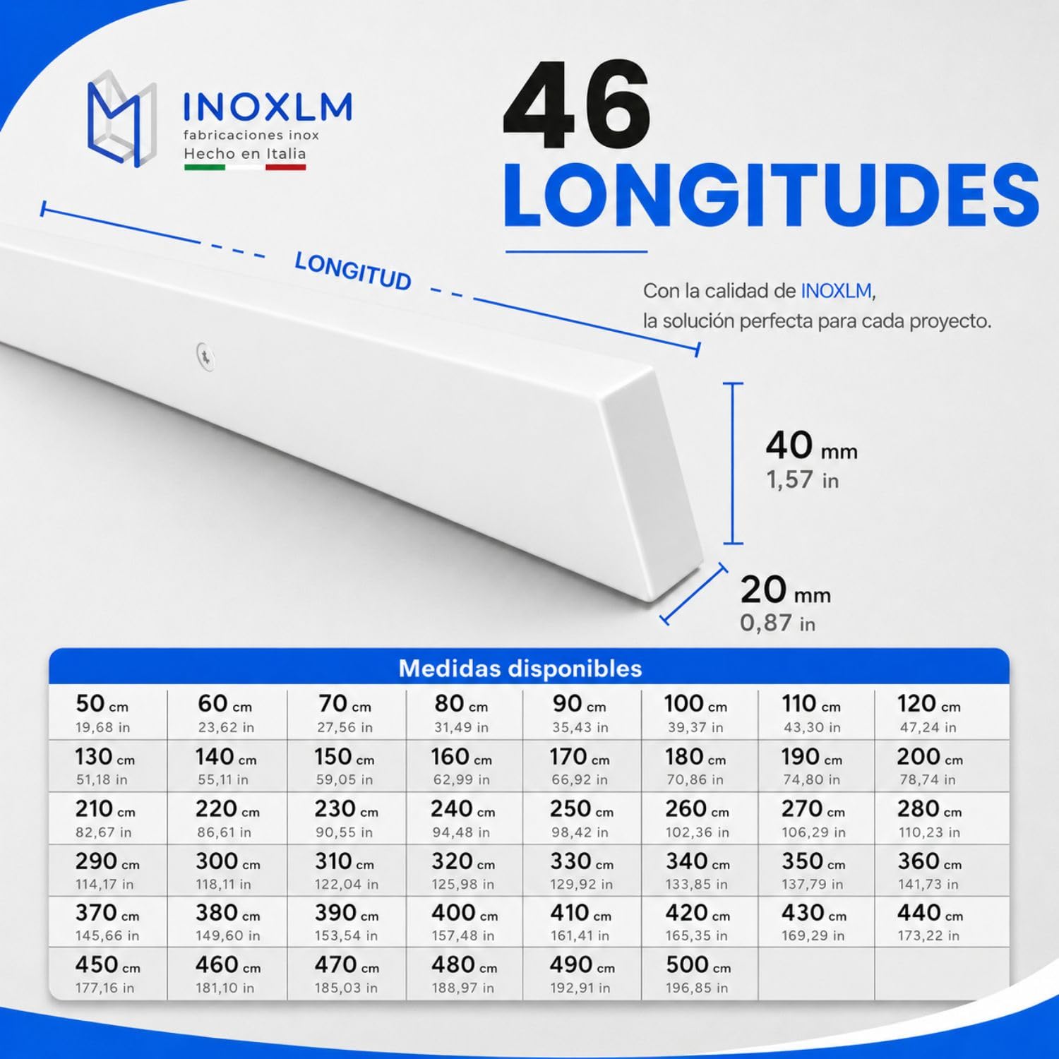 INOXLM - Pasamanos Rectangular 40 x 20 mm de Acero Pintado Blanco | Made in Italy Color Negro | Ideal para Uso en Interiores y Exteriores | Bricolaje (160 cm)