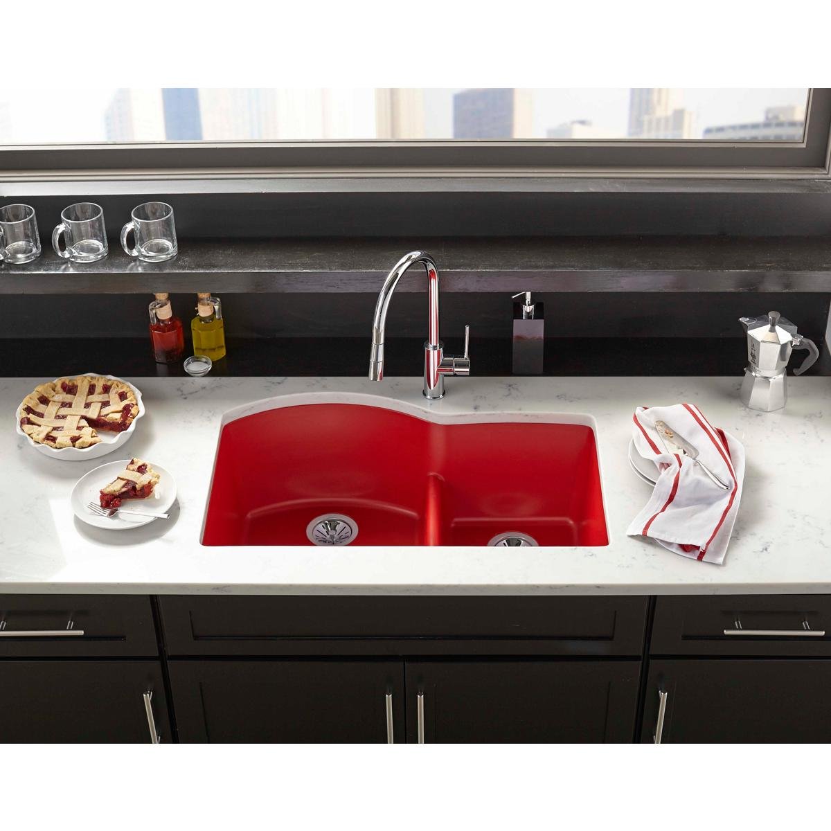 Elkay Quartz Luxe ELXHU3322RRT0 Ricotta Offset 60/40 Double Bowl
