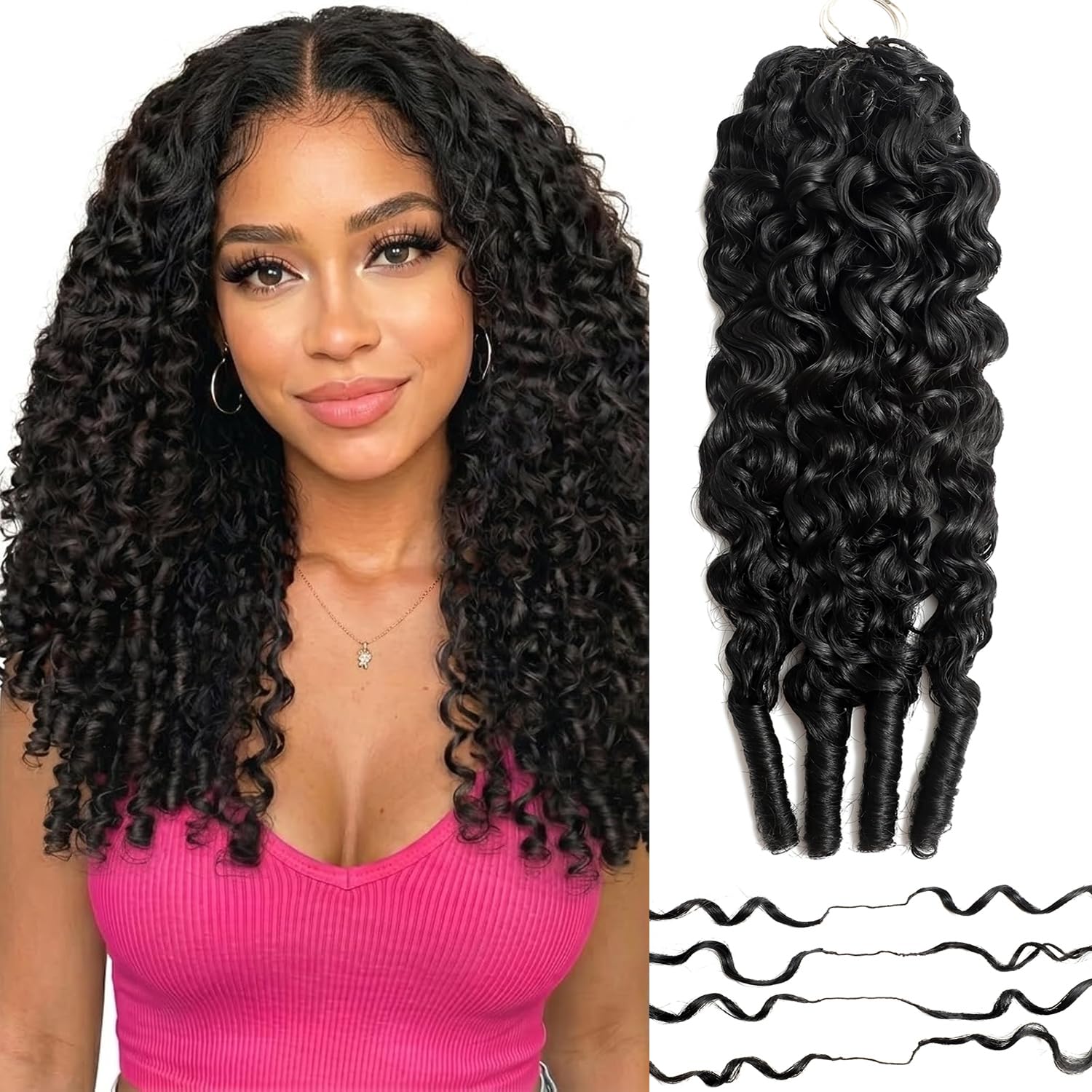 Burmese Curly Crochet Human Hair 14 Inch 60g Feather Crochet Human Hair Pre-Separated Hair Premium Reusable Miracle Knots (1B#, 14 inch-60g)