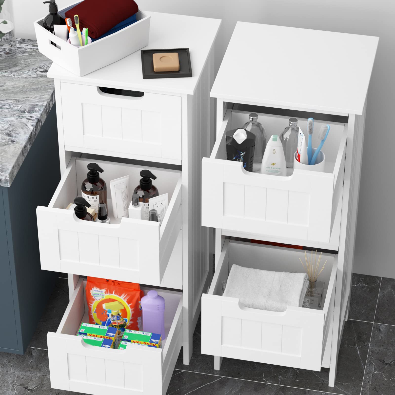 Armario de baño con 4 cajones, armario de almacenamiento para ahorrar espacio, Blanco, cajonera, organizador de exhibición de Madera, Blanco (ancho 11.8'' x profundidad 1
