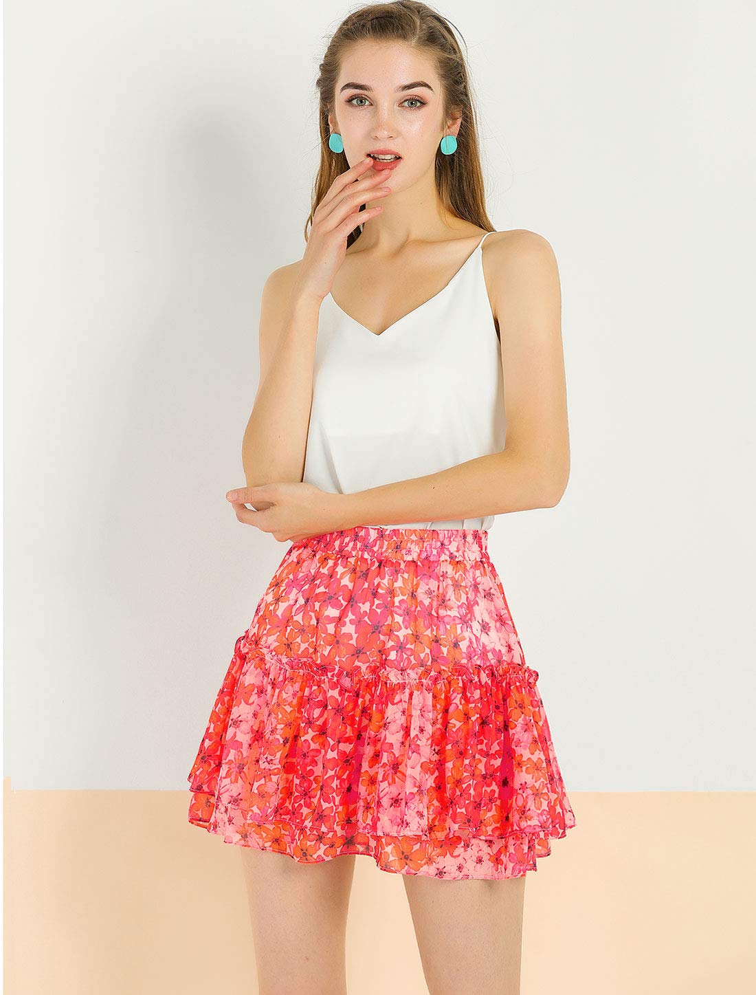 Allegra K Mini Jupe d'été à Volants Taille Haute pour Femme