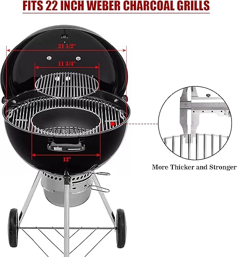 Miniatura 2 de Rejilla de cocina con bisagras de acero inoxidable, sistema de barbacoa gourmet para parrillas Weber de carbón de 22 pulgadas con elevador de