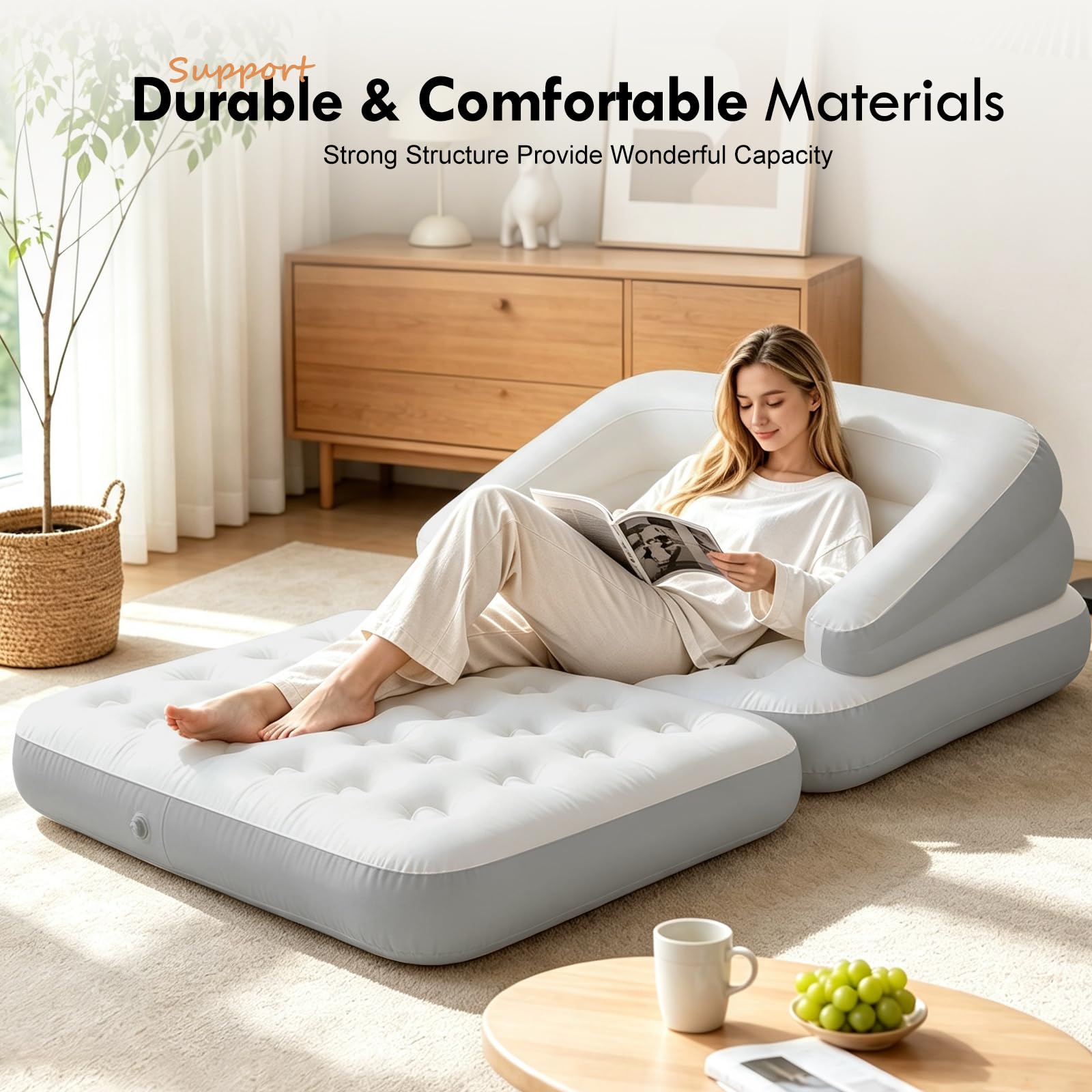 DIMAR Garden Sofá Inflable Flocado, colchón Inflable, sofá Cama de Aire al Aire Libre para Camping, tamaño matrimonial