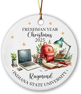 Customized Name First Christmas As A College Freshman Ceramic Ornament 2025, Freshman Year Xmas Ornament Gift for Students Friends, Personalized Freshman University Ornament, College Ceramic Ornament