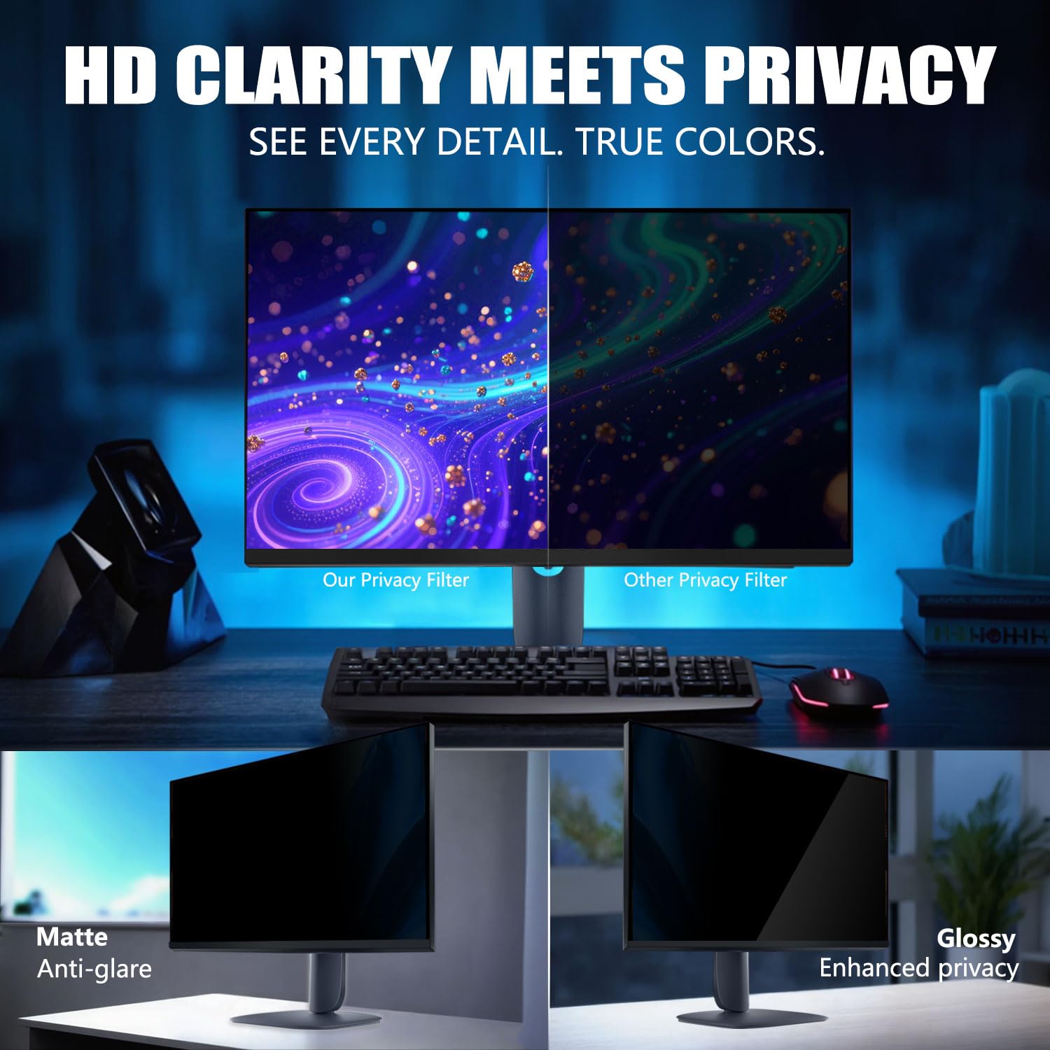 [Paquete de 2] Pantalla magnética de privacidad para computadora para monitor de 24 pulgadas, protector de filtro de privacidad de luz azul antirreflejo, fácil instalación, relación de aspecto 5