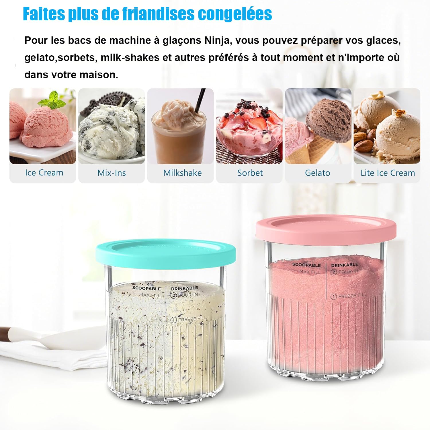 Lot de 2 Récipients à Crème Glacée de Rechange pour Ninja Creami Deluxe NC501/NC500 Series, 680ML pour Accessoires Ninja Machine à Glace, Sans BPA Et Lave-Vaisselle