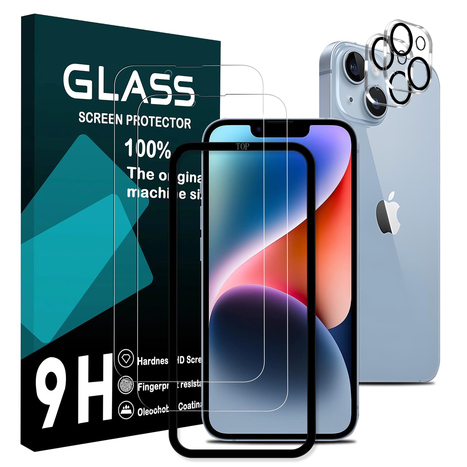 対応 iPhone14 フィルム 6.1インチ ガイド枠付き【2+2枚セット-日本旭硝子製 】iPhone14 ガラスフィルム (2枚) + レンズ保護フィルム (2枚) アイフォン14 保護 フィルム さらさら アイホン14 強化ガラス 厚さ0.26 超薄 硬度9H 飛散防止 指紋防止 高感度 自動吸着 気泡ゼロ 高透過率 ラウンドエッジ加工 3D Touch対応 貼り付け簡単