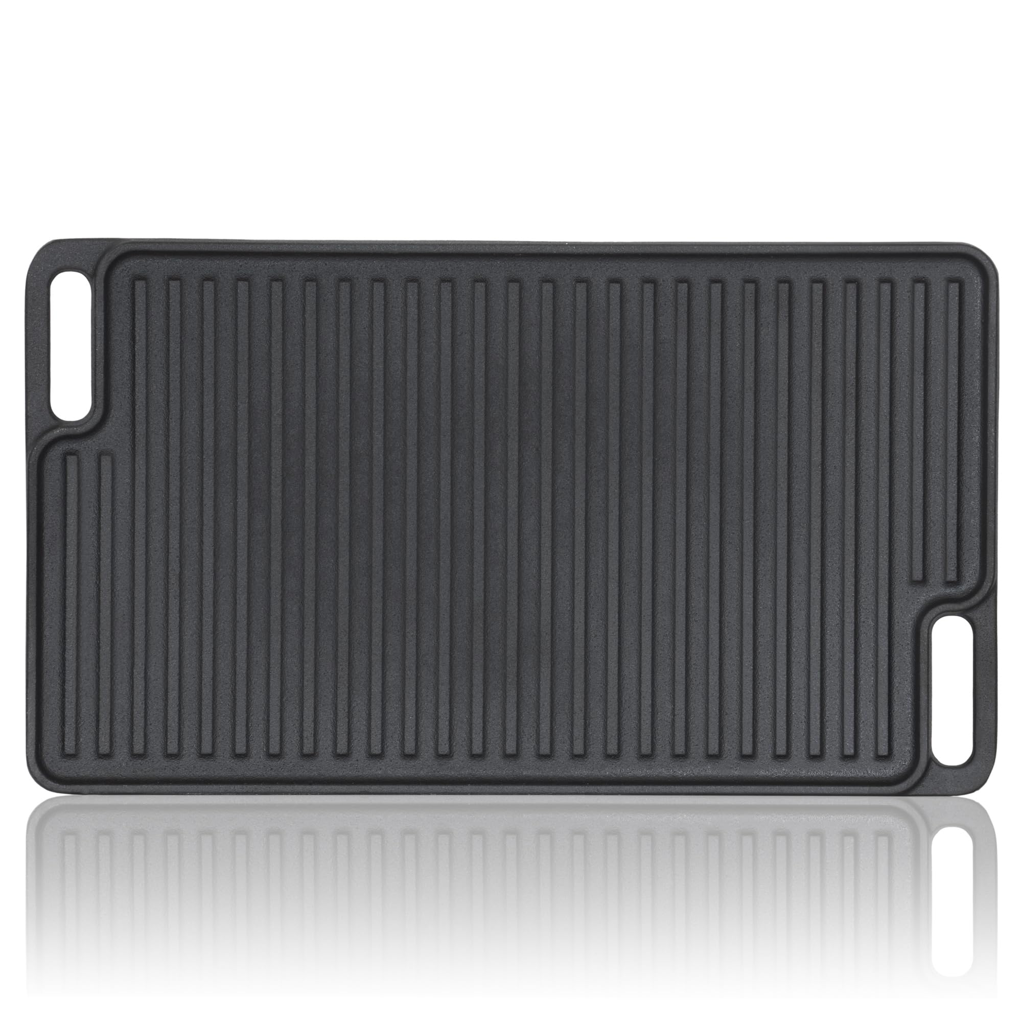 BBQ-Toro Gusseisen Grillplatte mit Griffen | 40 x 23 cm | Wendeplatte, beidseitig verwendbar | Rechteckig, Universal und Massiv | Grillblech für Holzkohle und Gas, Grillzubehör, Grillpfanne
