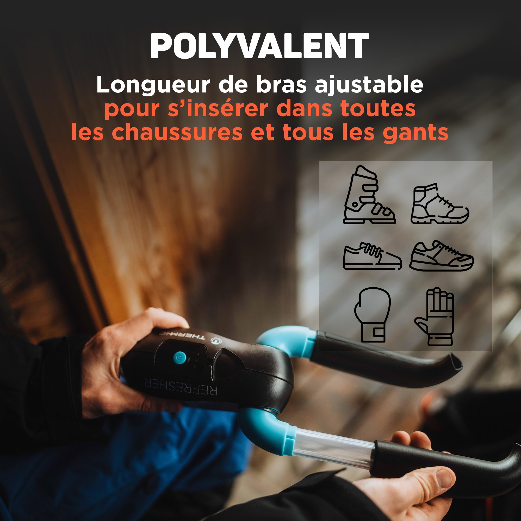 Therm-Ic - Sèche Chaussures et Gants, Désodorisant, Antibactéries, Réglage du temps, Compact et Silencieux, Longueur de tubes ajustable