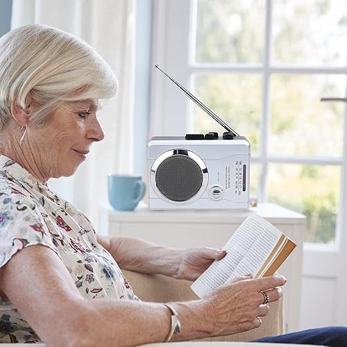 Miniatura 3 de Zunate Grabadora de casete portátil con radio AM FM, altavoz y micrófono integrados, conector para auriculares, inversa automática de cinta,