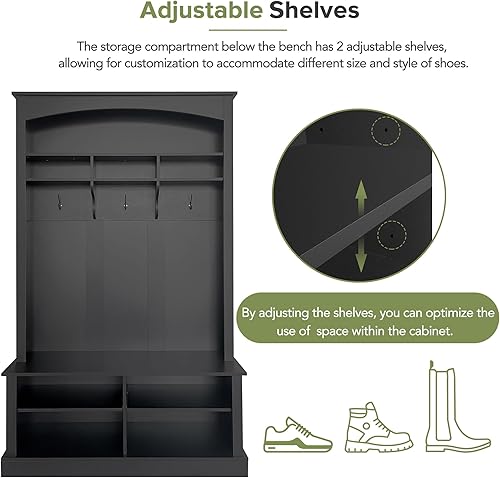 Miniatura 7 de LUMISOL Árbol de pasillo con banco y almacenamiento de zapatos, perchero 4 en 1, diseño moderno, 47.2 pulgadas de ancho x 15.7 pulgadas de