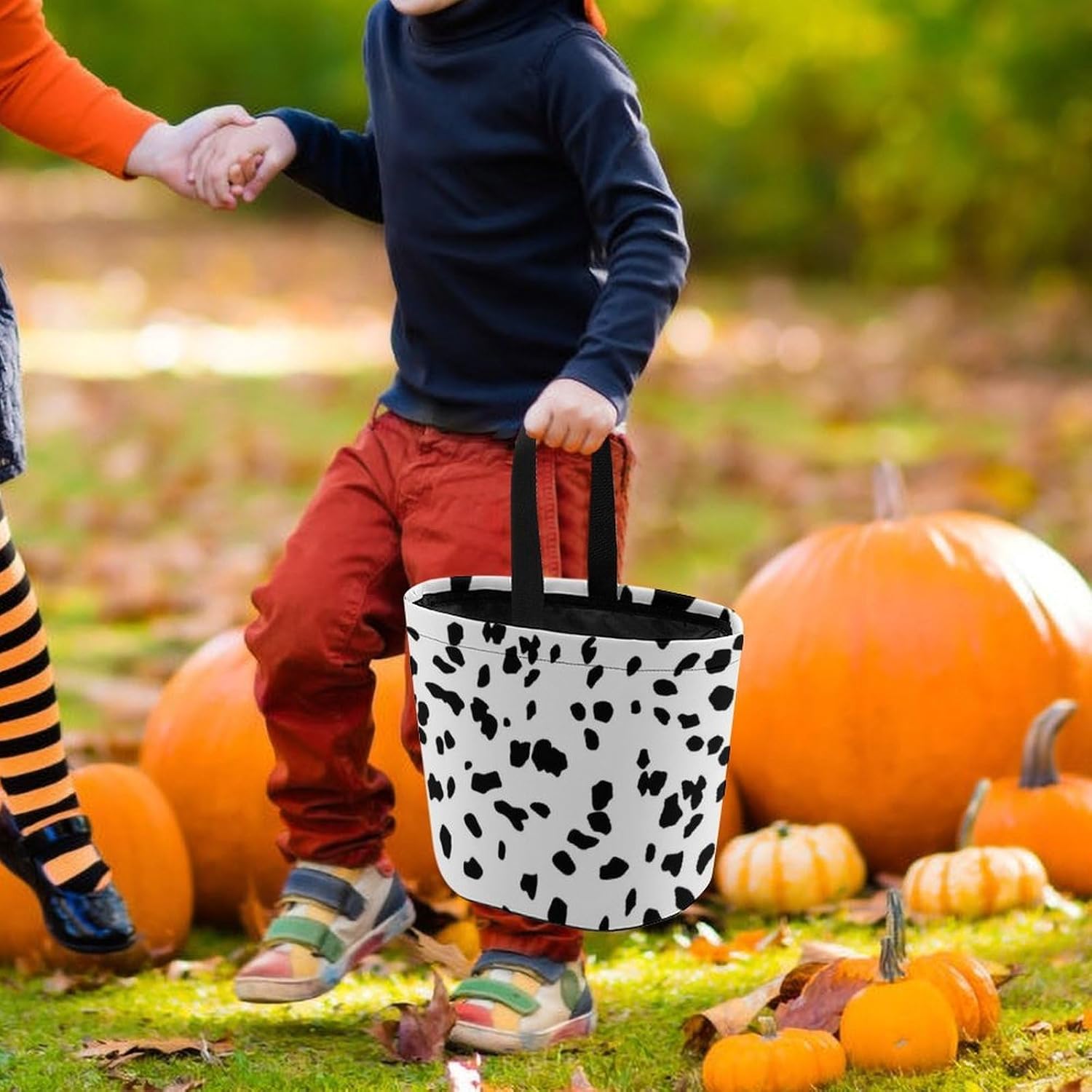 Dalmatian Pattern Halloween Treat Bag Reusable Candy Basket Tote Goody Bags Gift Party