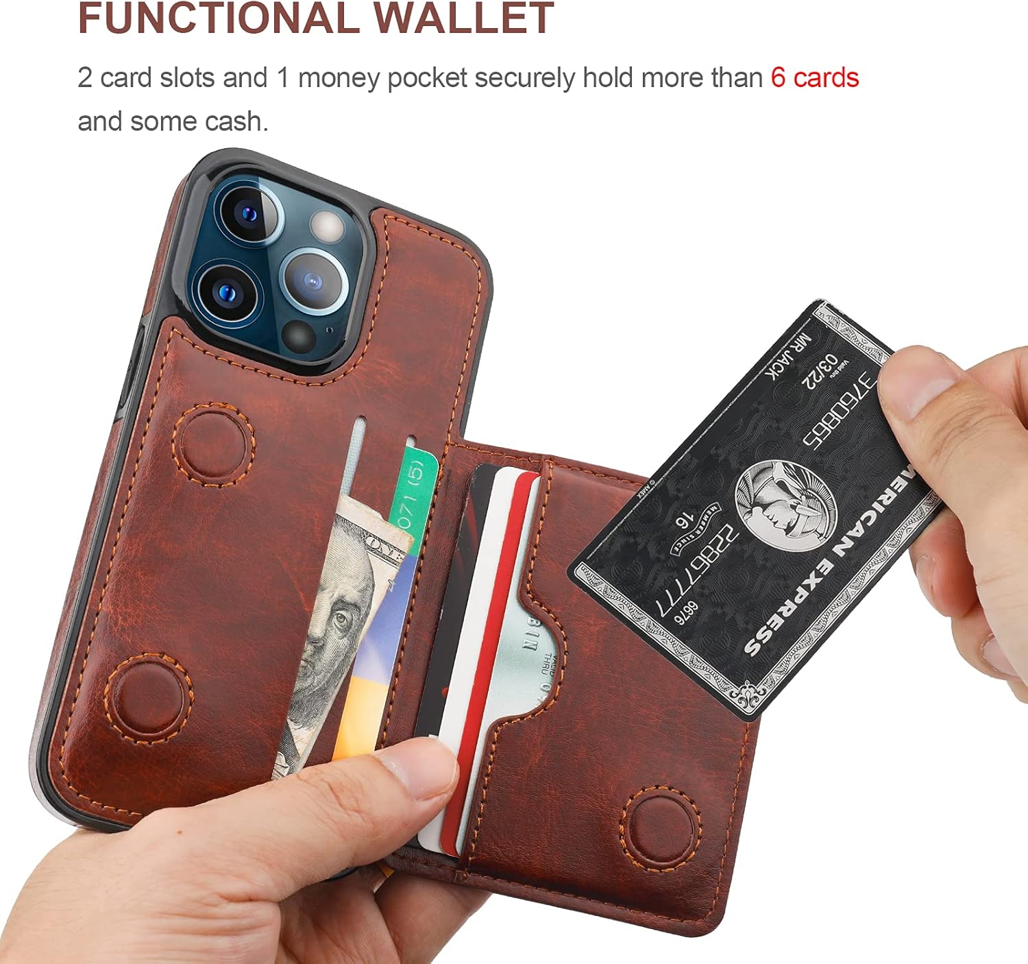 KIHUWEY Compatible with iPhone 13 Pro Wallet Case Credit Card Holder, Premium Leather Kickstand Durable Shockproof Protective Cover for iPhone 13 Pro 6.1 inch(Brown) - Image 4