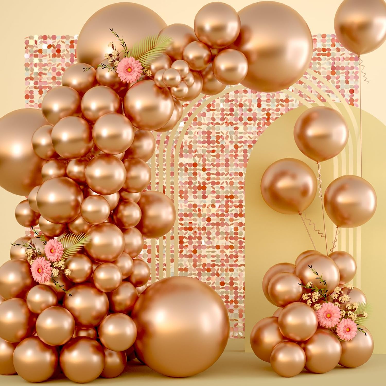 Freechase 130pcs Rose Gold Party Metal Balloons of